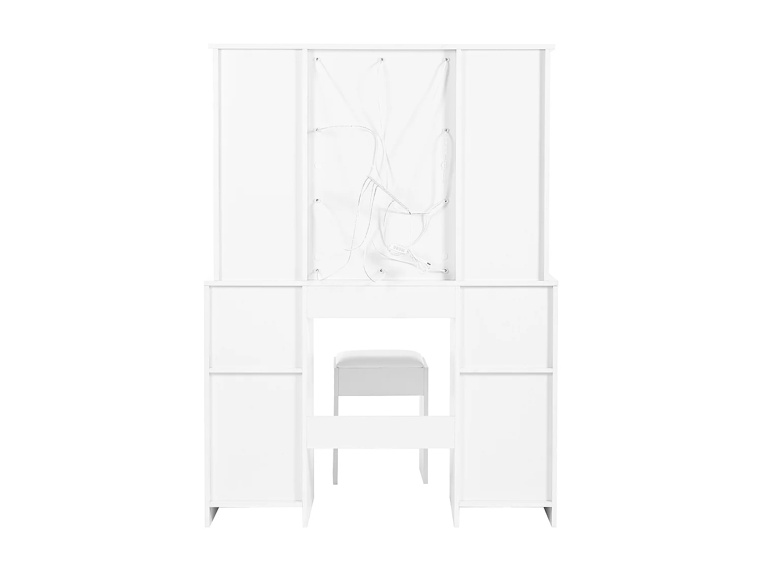 Ensemble de coiffeuse - 110 x 40 x 151 cm - maquillage avec Leds + miroir + tabouret + 3 tiroirs + 2 portes - aggloméré - blanc