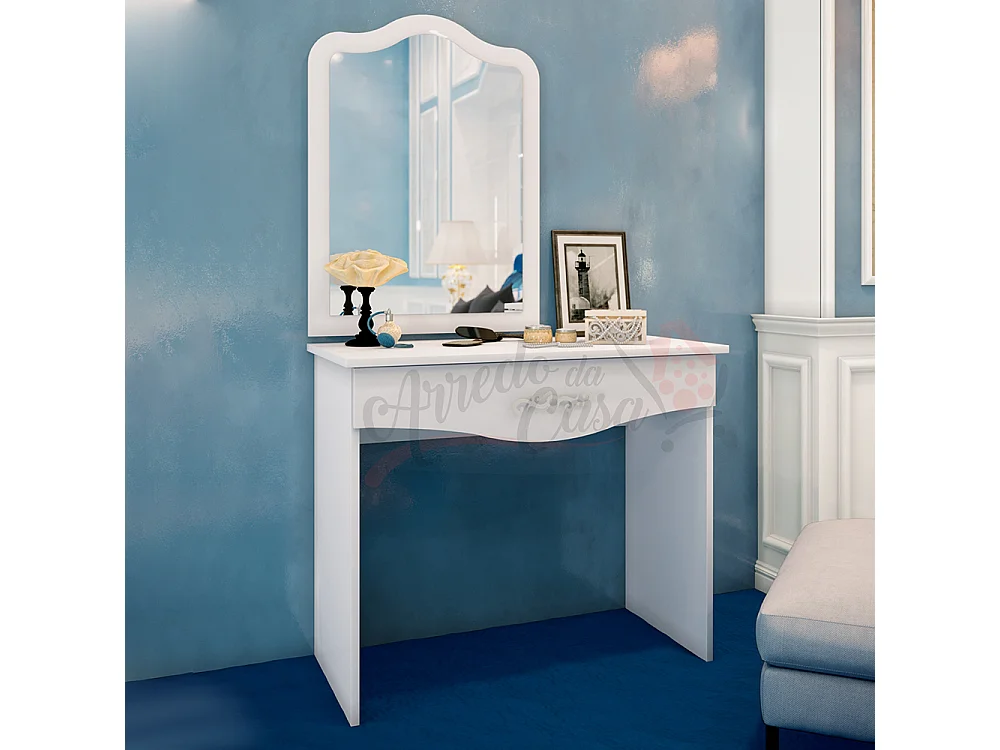 Toeletta per camera design moderno con cassetto e specchio CI8 90x75 bianco