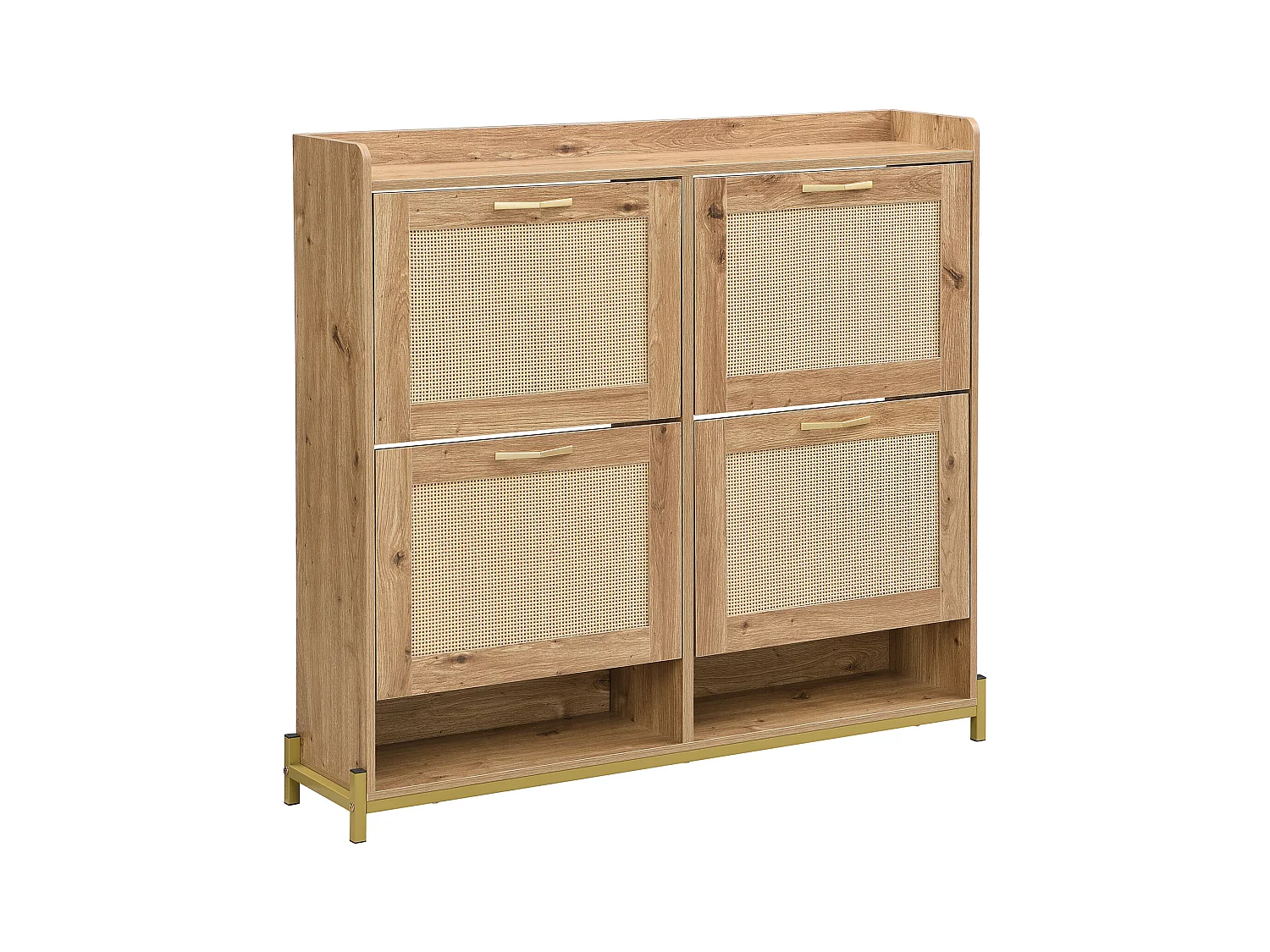 Moderne schoenenkast - met rattan deuren - 4 deuren - metalen frame - naturel