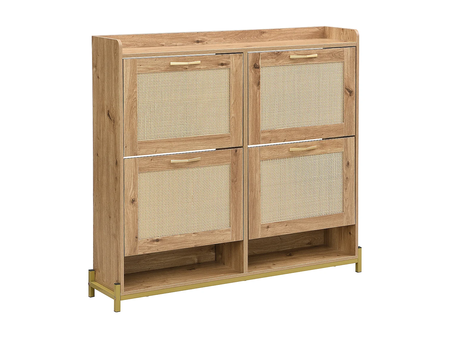 Moderner Schuhschrank - mit Rattantüren - 4 Türen - Metallgestell - natur