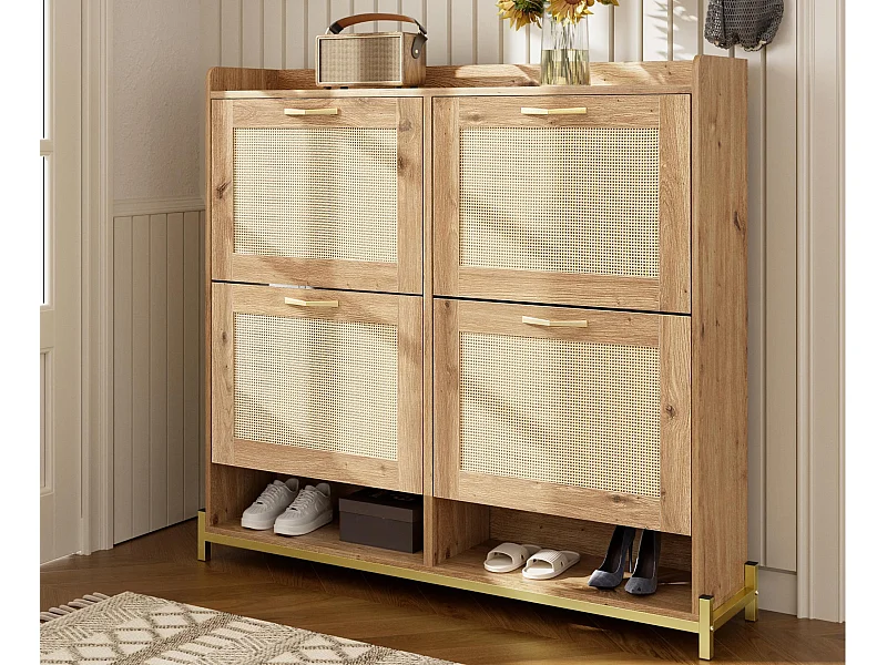 Móvel para sapatos moderno - com portas de rattan - 4 portas - estrutura metálica - natural