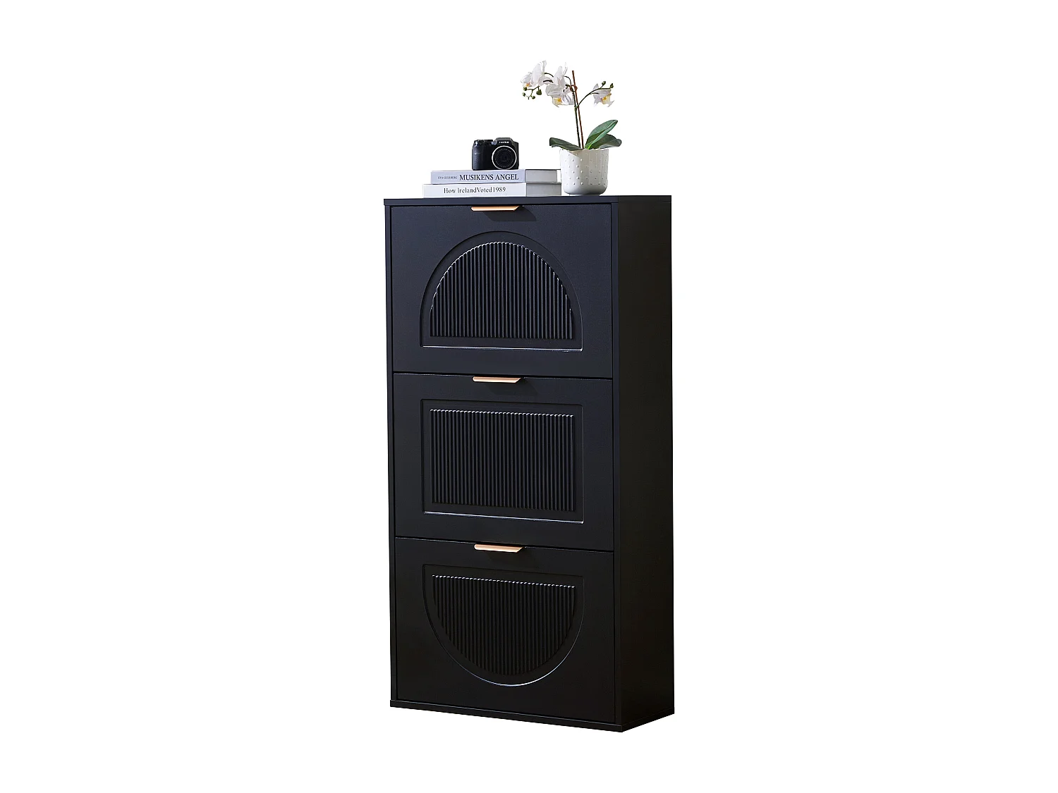 Scarpiera stretta a 3 ante - 60 x 24 x 114 cm - per soggiorno - MDF - nero