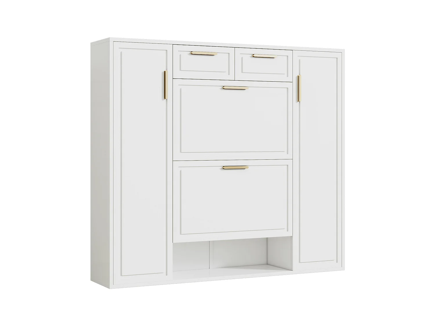 Meuble à chaussures pliant - 120 x 24 x 107 cm - avec 2 tiroirs + 2 portes + étagères réglables - MDF + métal - blanc