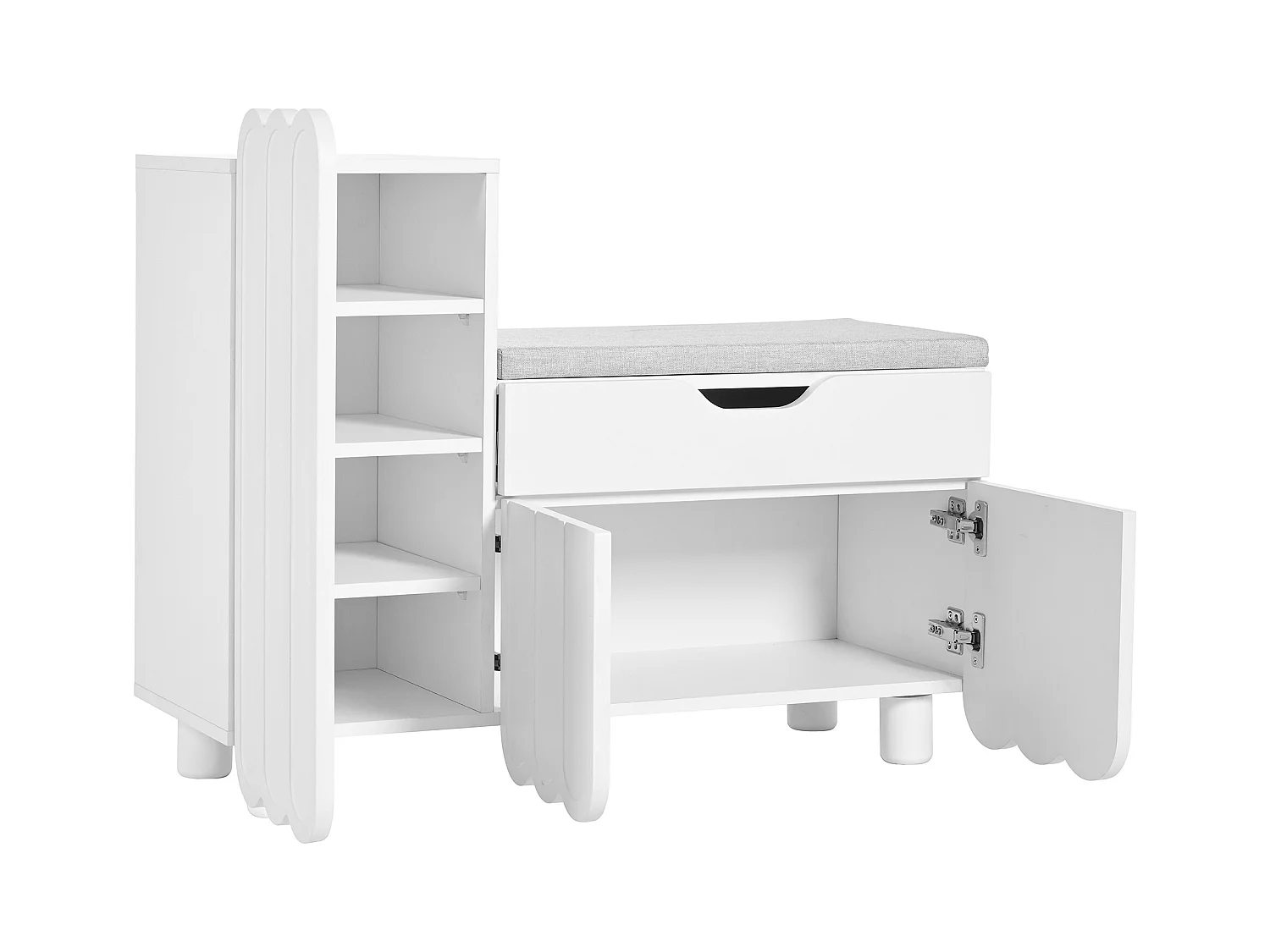 Meuble à chaussures moderne - avec 1 tiroir + coussin d'assise - avec 3 portes - blanc