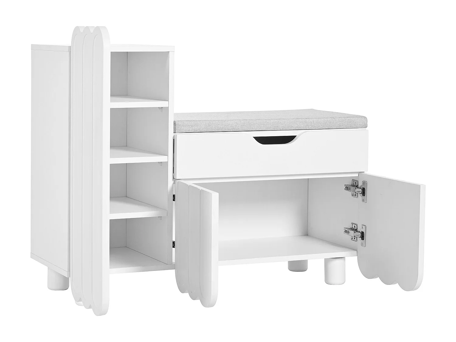 Meuble à chaussures moderne - avec 1 tiroir + coussin d'assise - avec 3 portes - blanc