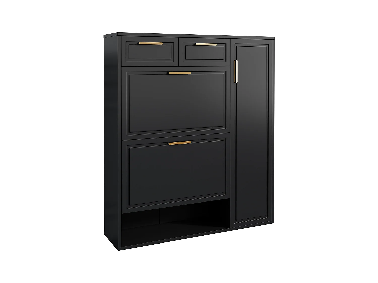 Składana szafka na buty - 95 x 24 x 107,5 cm - z regulowanymi półkami + 2 szuflady + 1 drzwi - płyta wiórowa + MDF + metal - czarna