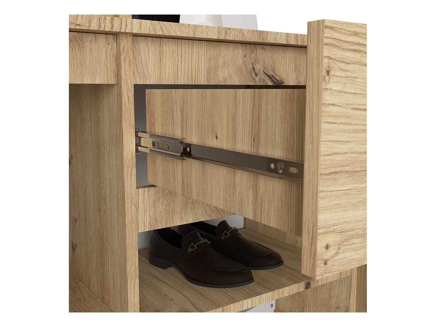 Ensemble de meubles d'entrée ENTRO Chêne Artisan avec armoire et miroir 95 cm 3 portes 1 tiroir 7 étagères 95x35x183 cm