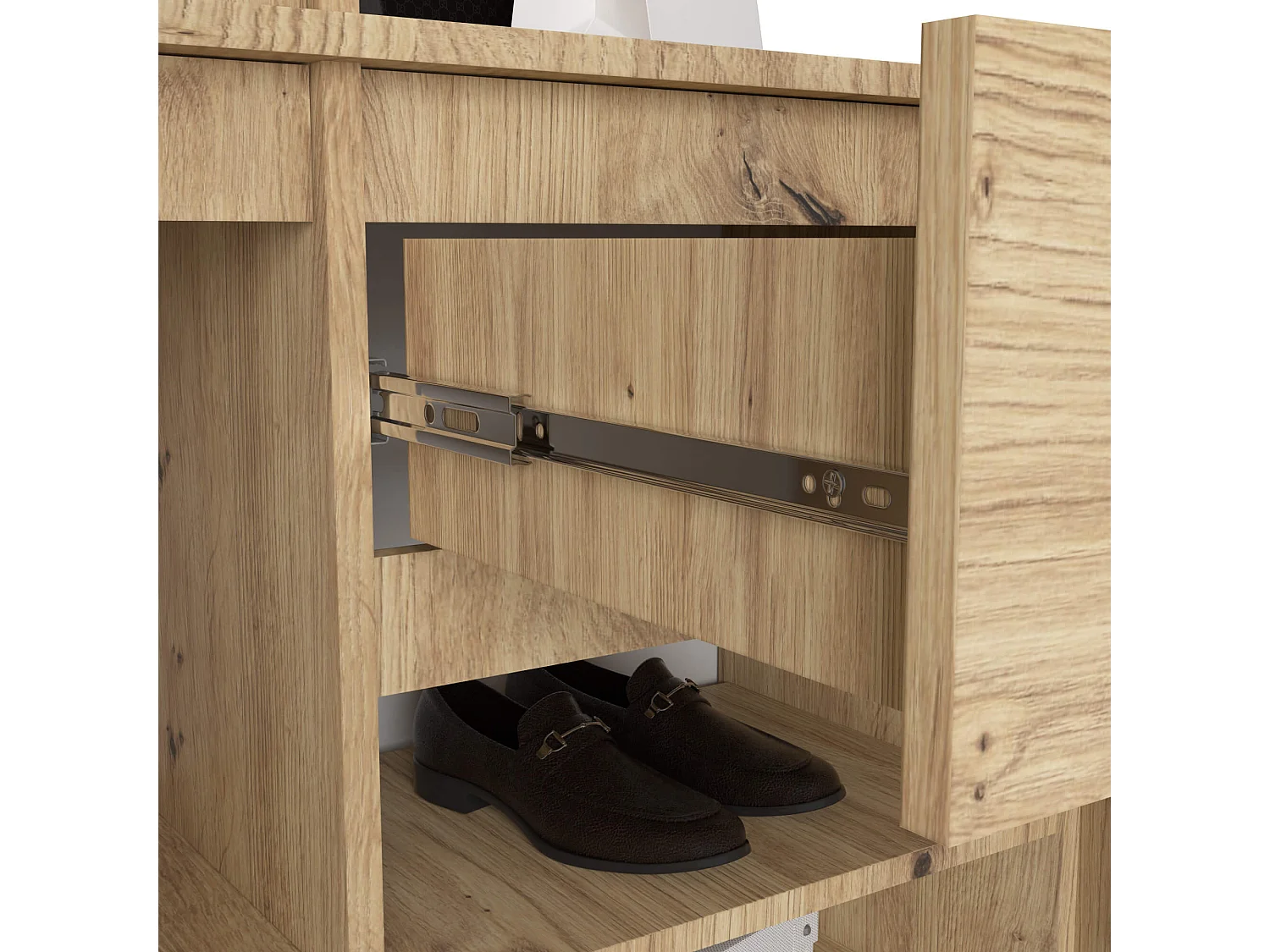 Ensemble de meubles d'entrée ENTRO Chêne Artisan avec armoire et miroir 95 cm 3 portes 1 tiroir 7 étagères 95x35x183 cm