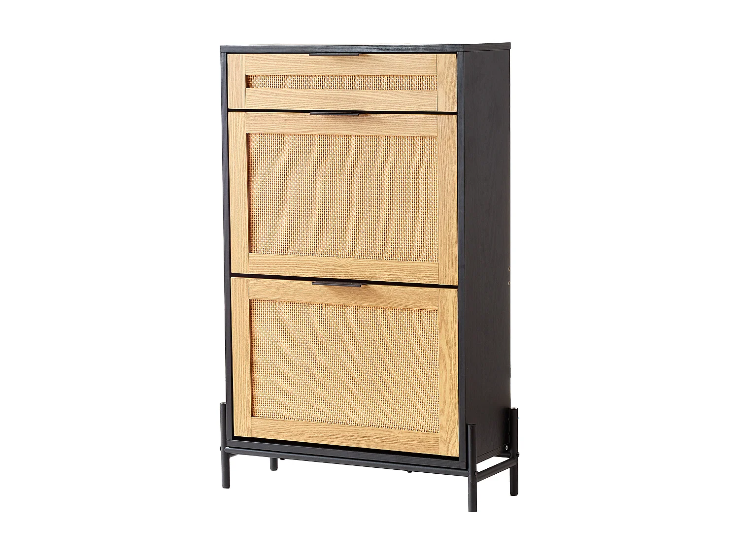 Schuhschrank Aus Rattan SucceBuy, 2 Klappschubladen Und 1 Schublade Zum Herausziehen, Schwarz