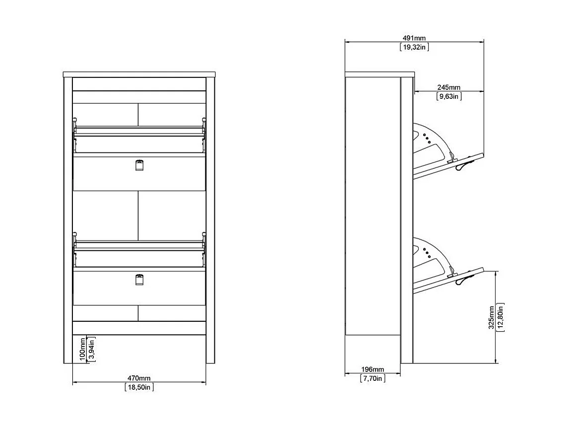 Shoe rack with 2 drop-down doors, H102.9 cm - BARCELONA