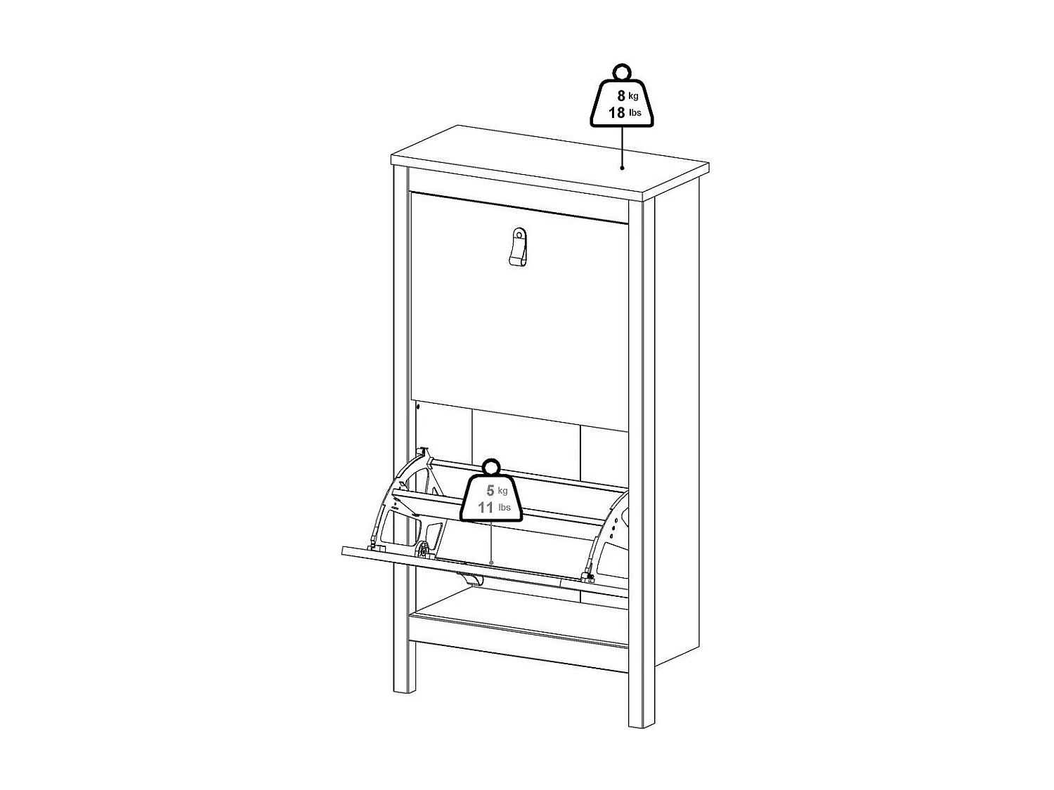 Shoe rack with 2 drop-down doors, H102.9 cm - BARCELONA