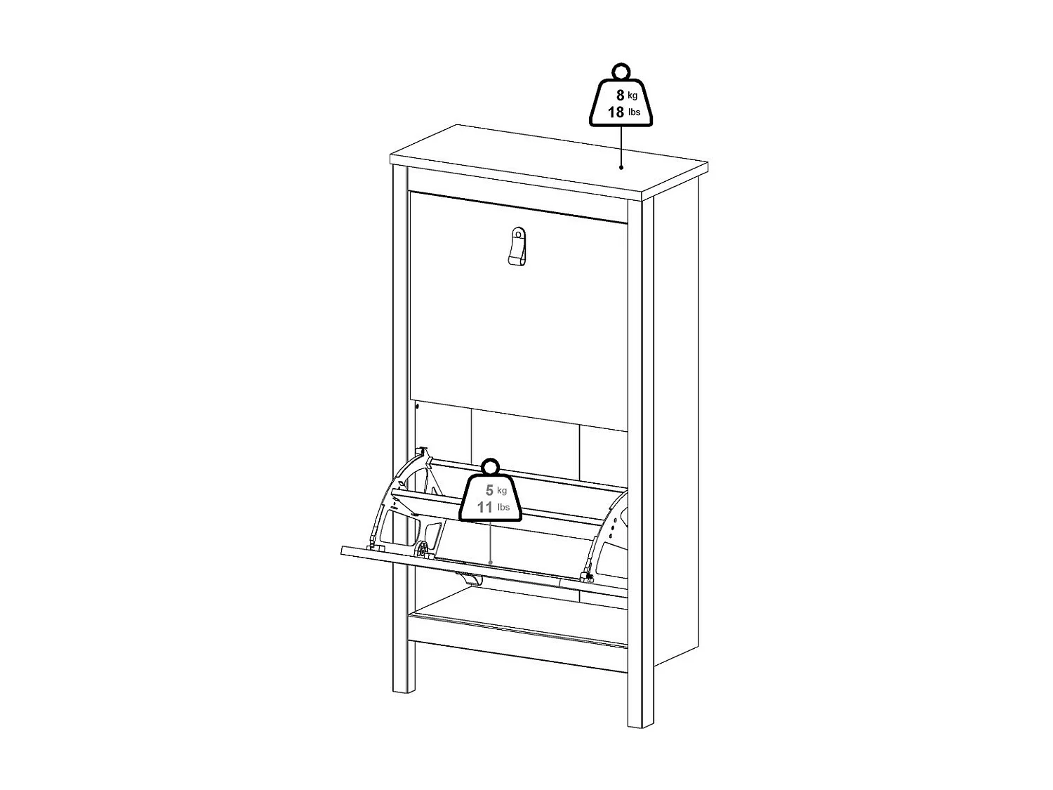 Shoe rack with 2 drop-down doors, H102.9 cm - BARCELONA