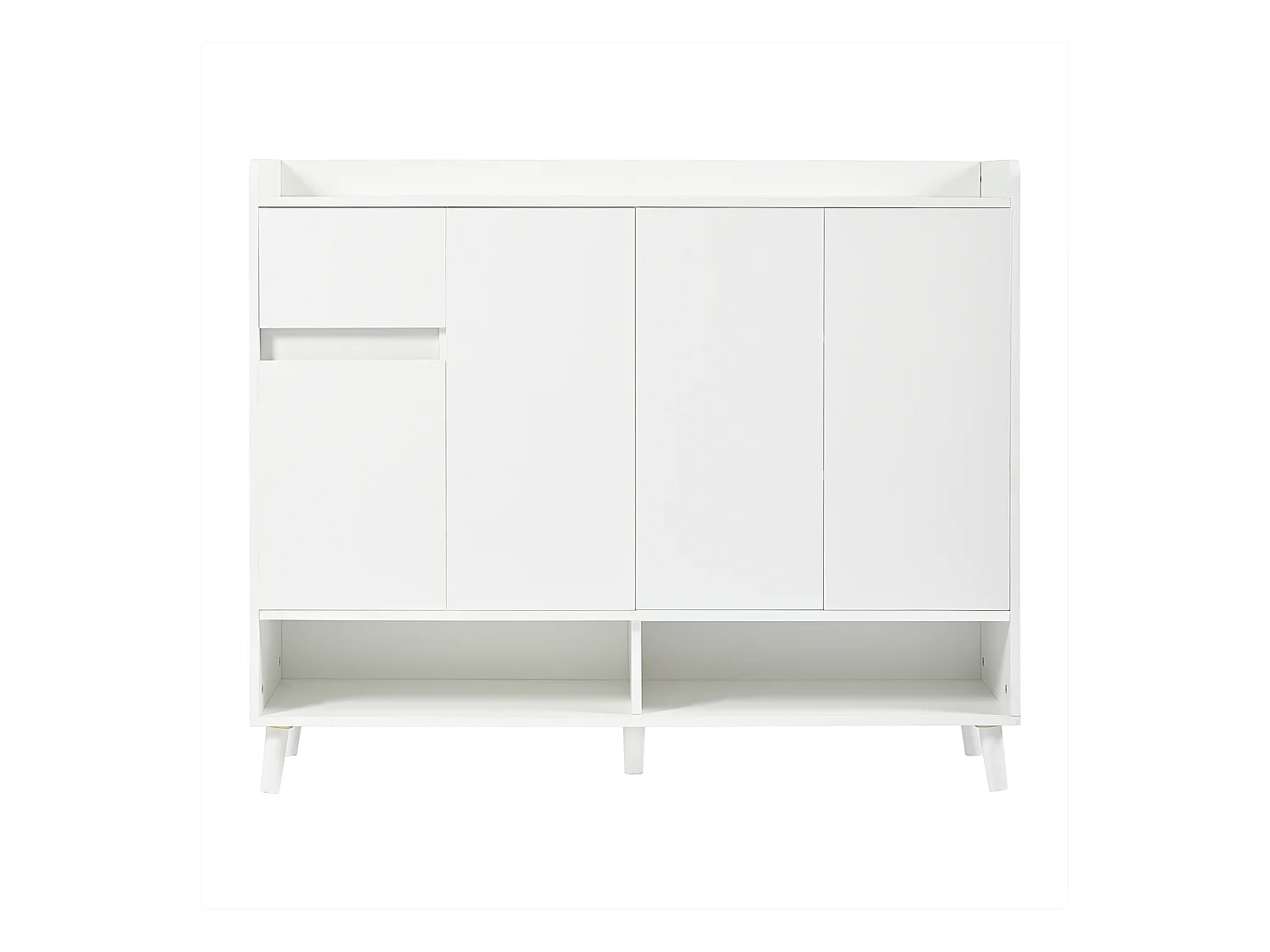 Meuble à chaussures  - 120 x 35 x 99 cm - avec 4 portes et 1 tiroir + étagère réglable - grand rangement - aggloméré - blanc