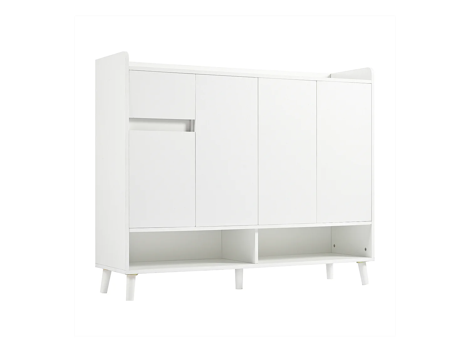 Schoenenkast - 120 x 35 x 99 cm - met 4 deuren en 1 lade + verstelbare plank - grote opbergruimte - spaanplaat - wit