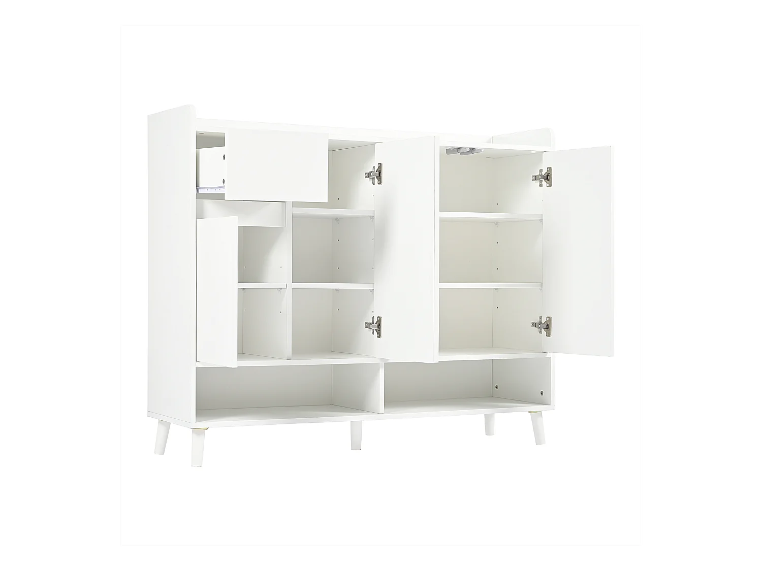 Zapatero - 120 x 35 x 99 cm - Con 4 puertas y 1 cajón + Estante ajustable - Gran capacidad - Aglomerado - blanco