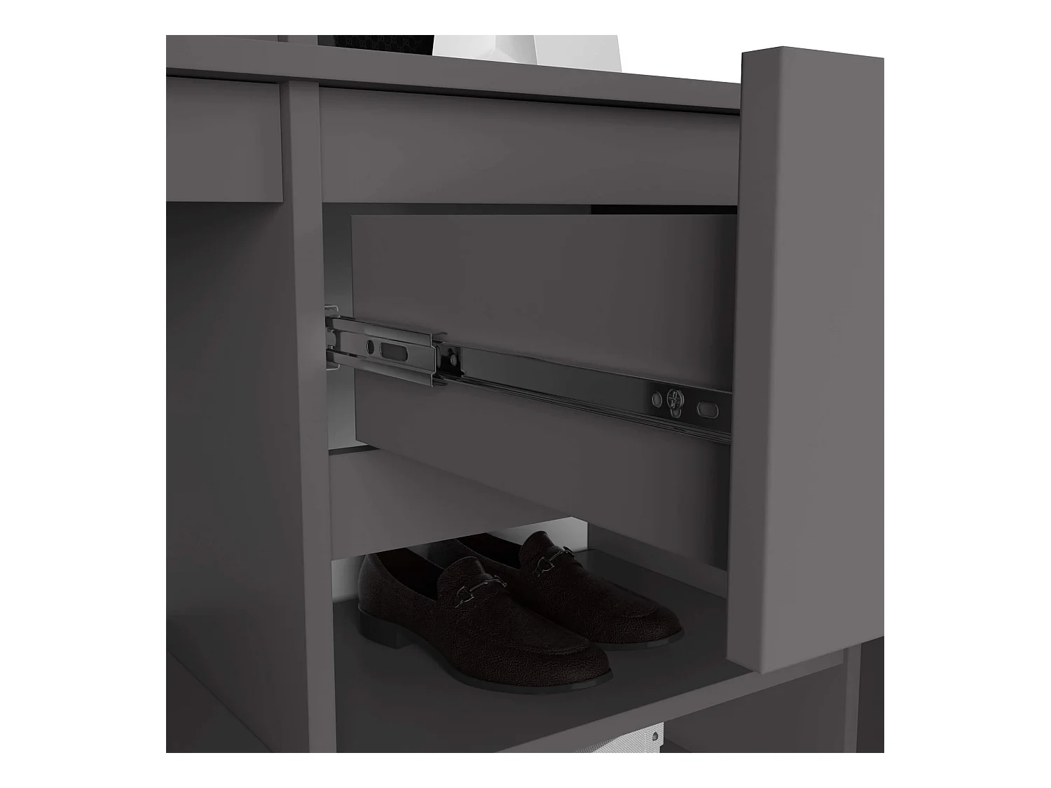 Hal set met spiegel ENTRO / Halmeubel met 3 Deuren en 1 Lade / Hal Kast / Kapstok en Schoenenkast / Grafietgrijs / 95 x 183 x 35 cm