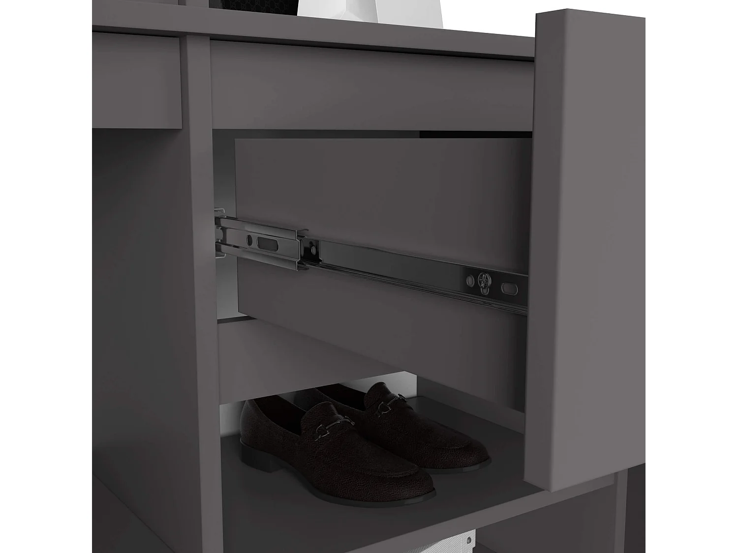 Ensemble de meubles d'entrée ENTRO Gris Graphite avec armoire et miroir 95 cm 3 portes 1 tiroir 7 étagères 95x35x183 cm