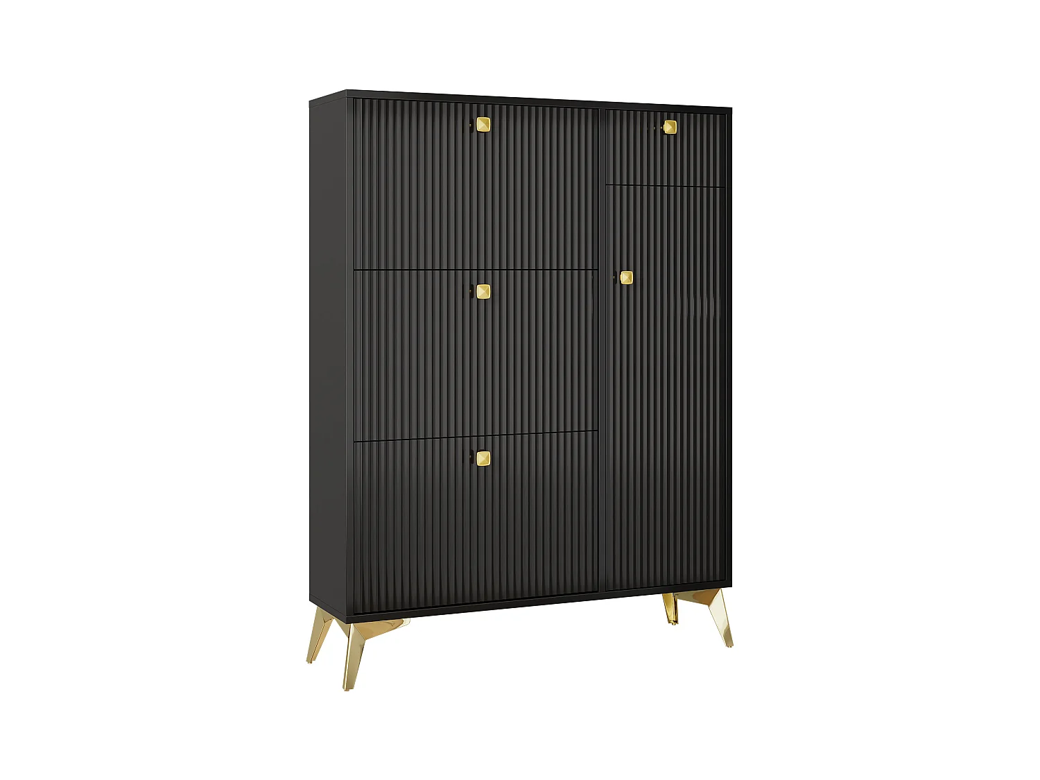 Meuble à chaussures - 90 x 25 x 121 cm -  avec 3 abattants + 1 tiroir + 1 porte - MDF + Métal - noir