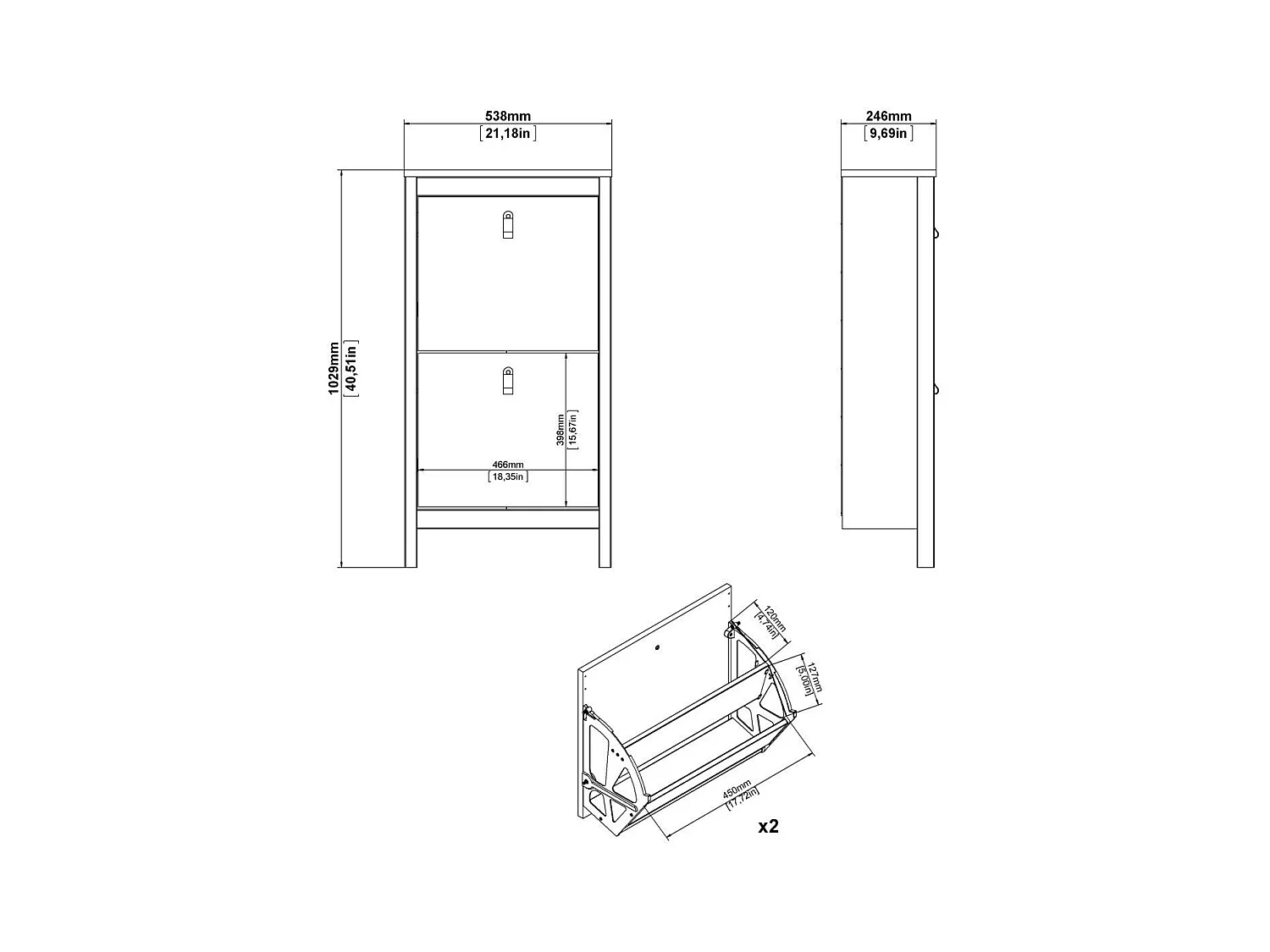 Etagères à chaussures 2 portes abattantes H102,9 cm - BARCELONE