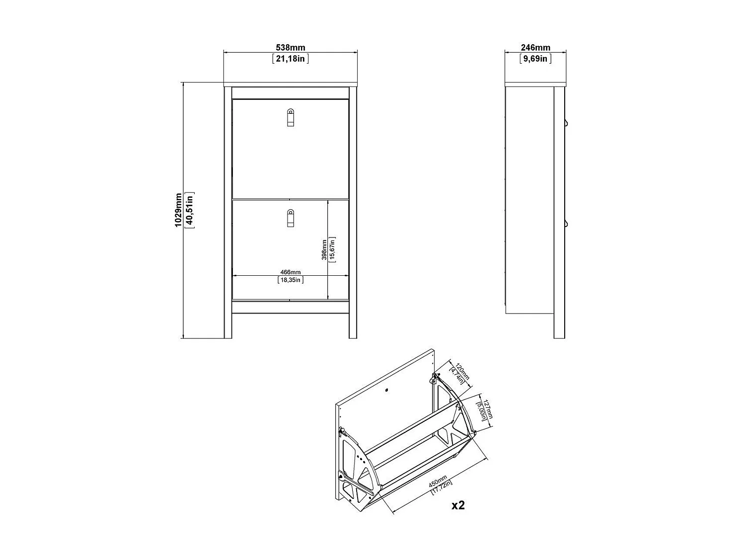 Etagères à chaussures 2 portes abattantes H102,9 cm - BARCELONE