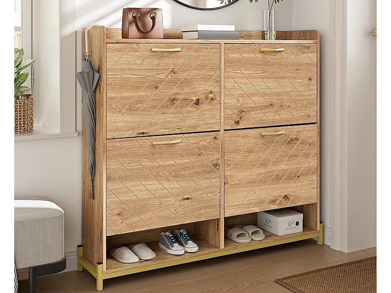 Mueble para zapatos moderno 108.5×24×100 cm - con 4 puertas - MDF - color natural