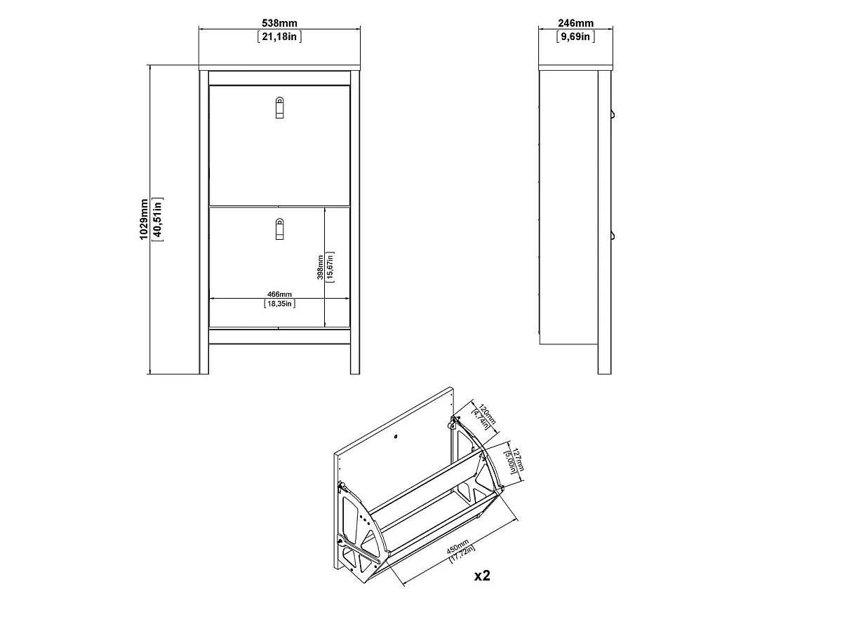 Shoe rack with 2 drop-down doors, H102.9 cm - BARCELONA