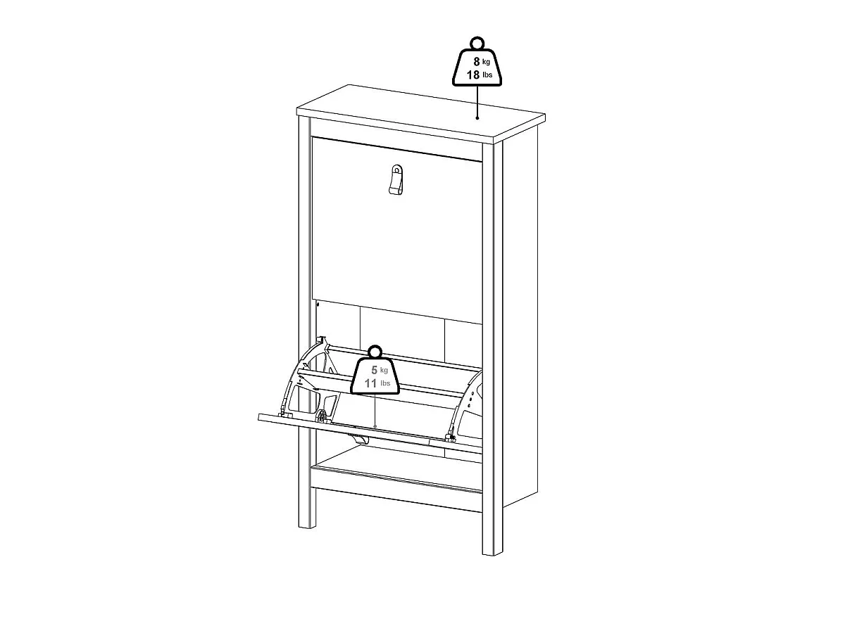 Shoe rack with 2 drop-down doors, H102.9 cm - BARCELONA
