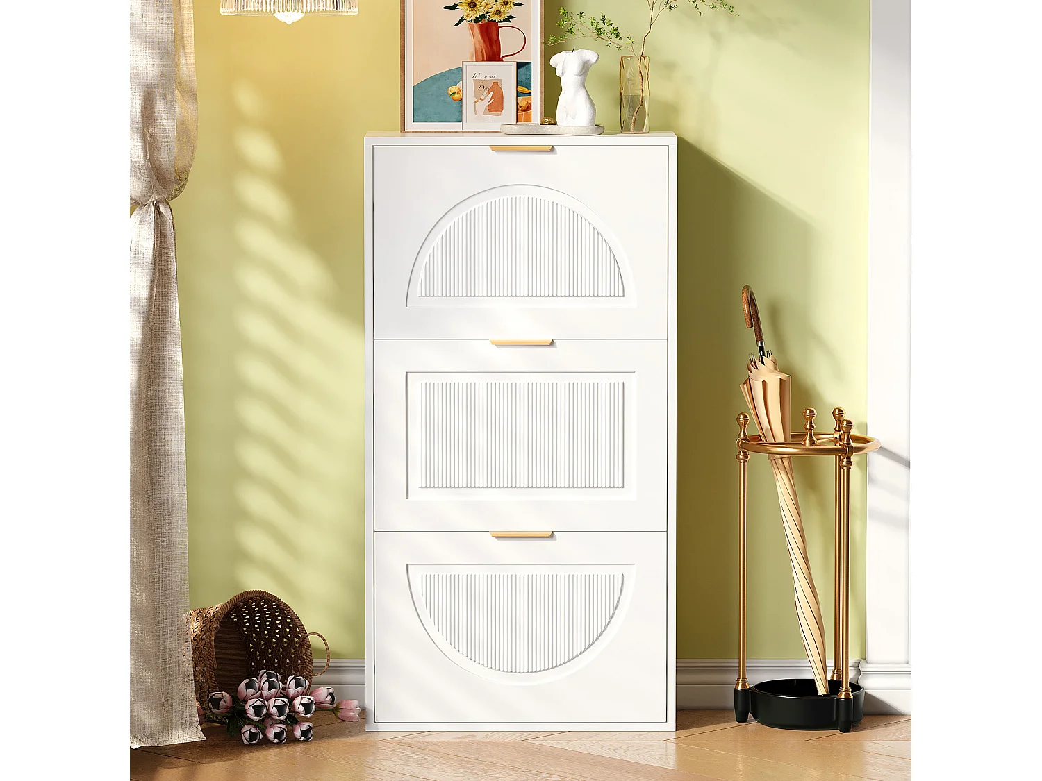 Meuble à chaussures étroit à 3 volets - 60 x 24 x 114 cm - pour salon - MDF - blanc