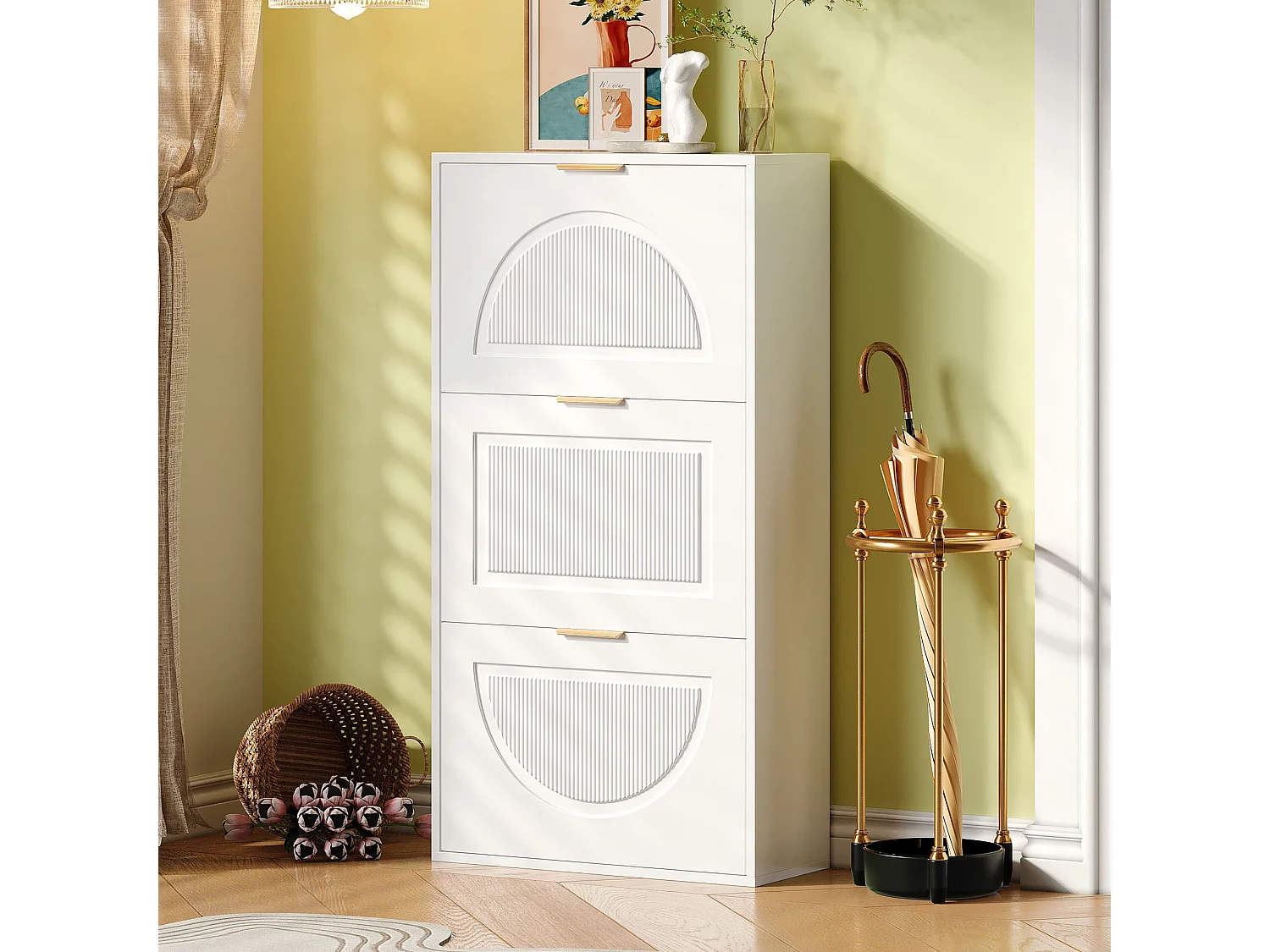 Meuble à chaussures étroit à 3 volets - 60 x 24 x 114 cm - pour salon - MDF - blanc