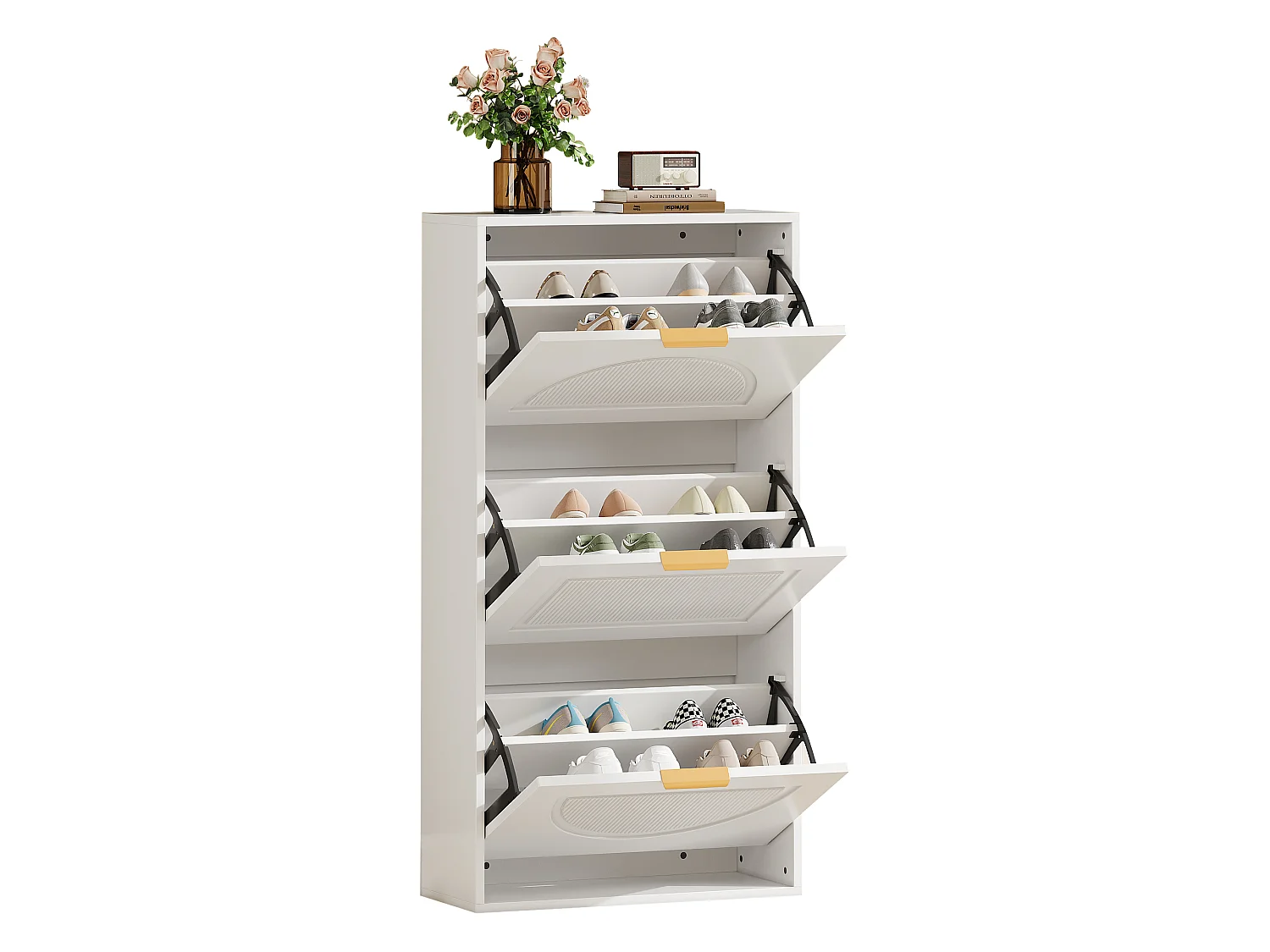Meuble à chaussures étroit à 3 volets - 60 x 24 x 114 cm - pour salon - MDF - blanc
