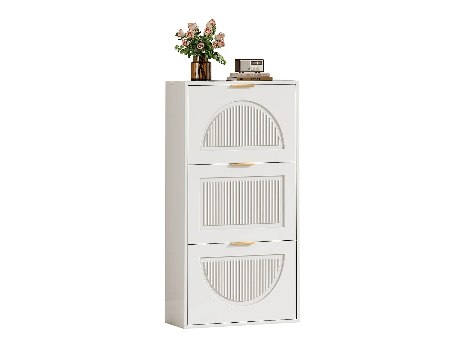 Meuble à chaussures étroit à 3 volets - 60 x 24 x 114 cm - pour salon - MDF - blanc