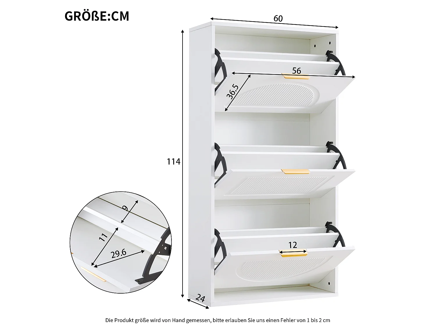 Meuble à chaussures étroit à 3 volets - 60 x 24 x 114 cm - pour salon - MDF - blanc