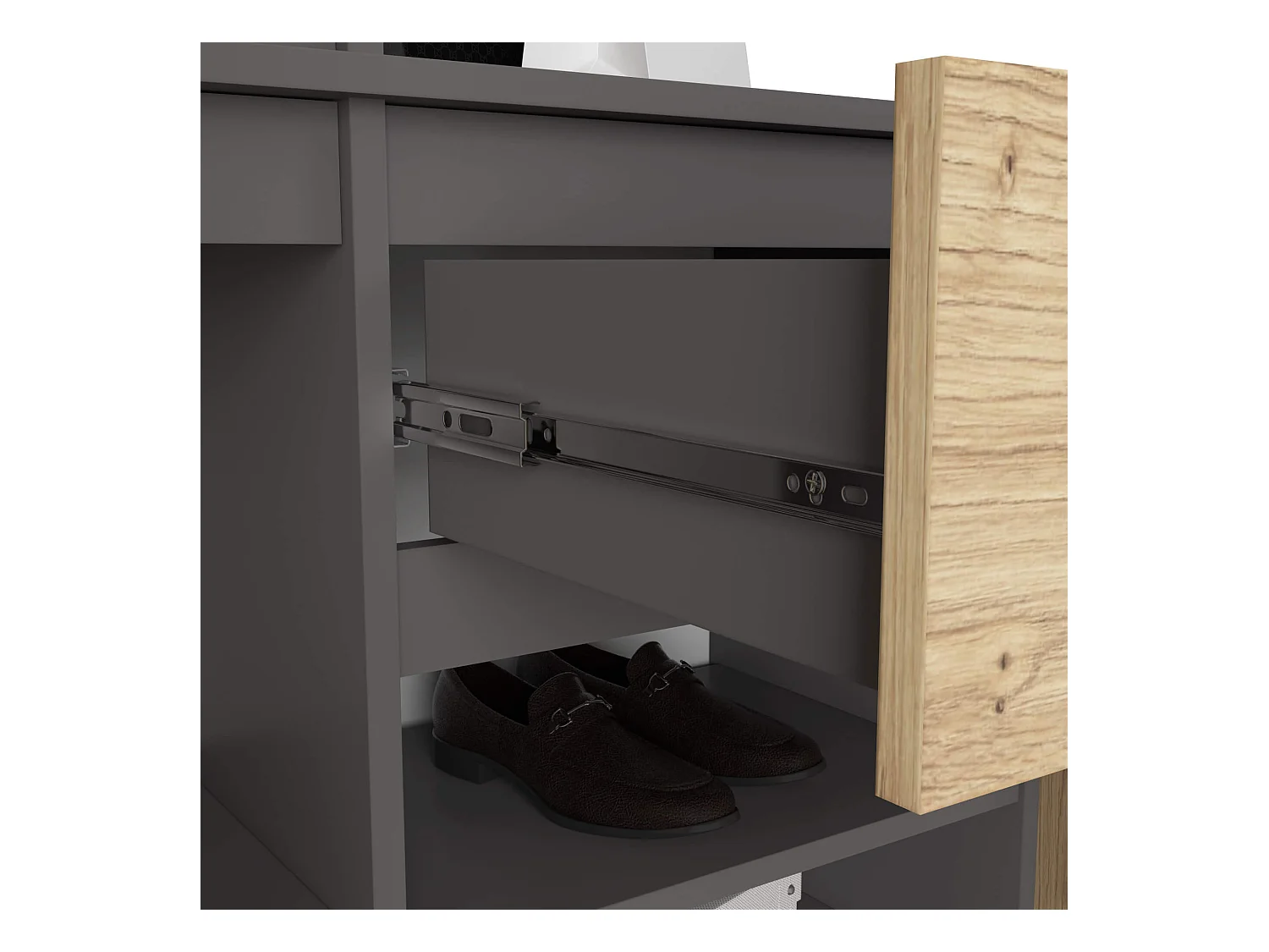Ensemble de meubles d'entrée ENTRO Gris graphite, Chêne Artisan avec armoire et miroir 95 cm 3 portes 1 tiroir 7 étagères 95x35x183 cm
