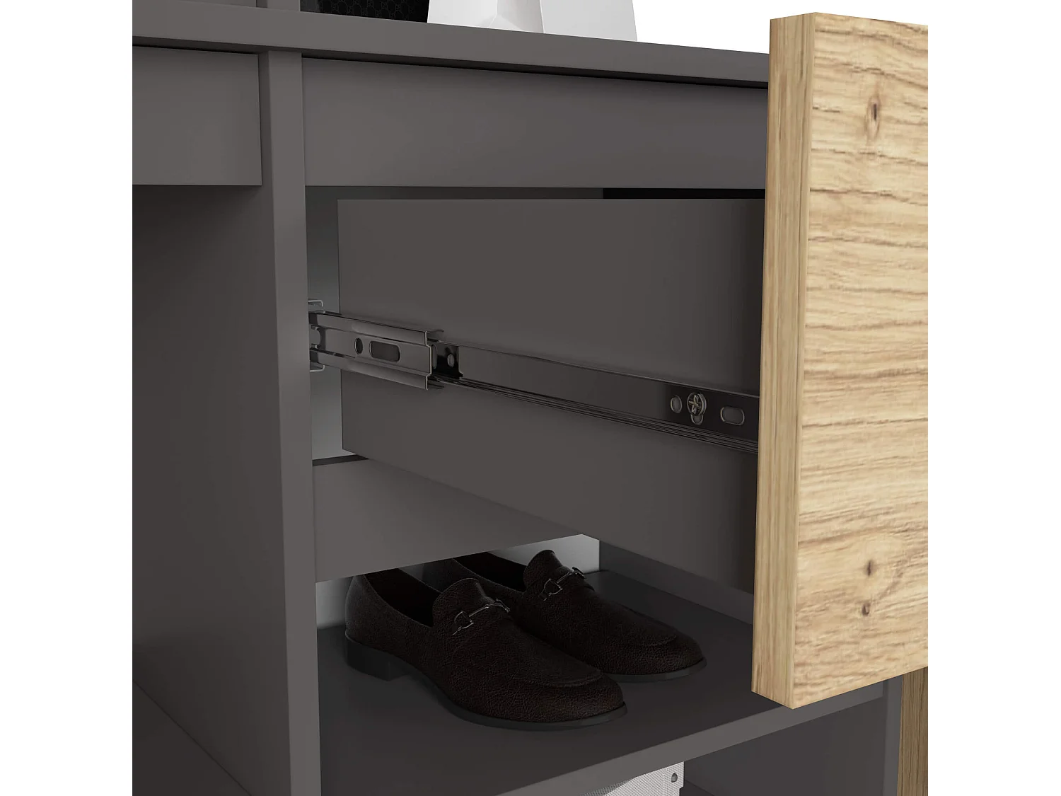 Ensemble de meubles d'entrée ENTRO Gris graphite, Chêne Artisan avec armoire et miroir 95 cm 3 portes 1 tiroir 7 étagères 95x35x183 cm