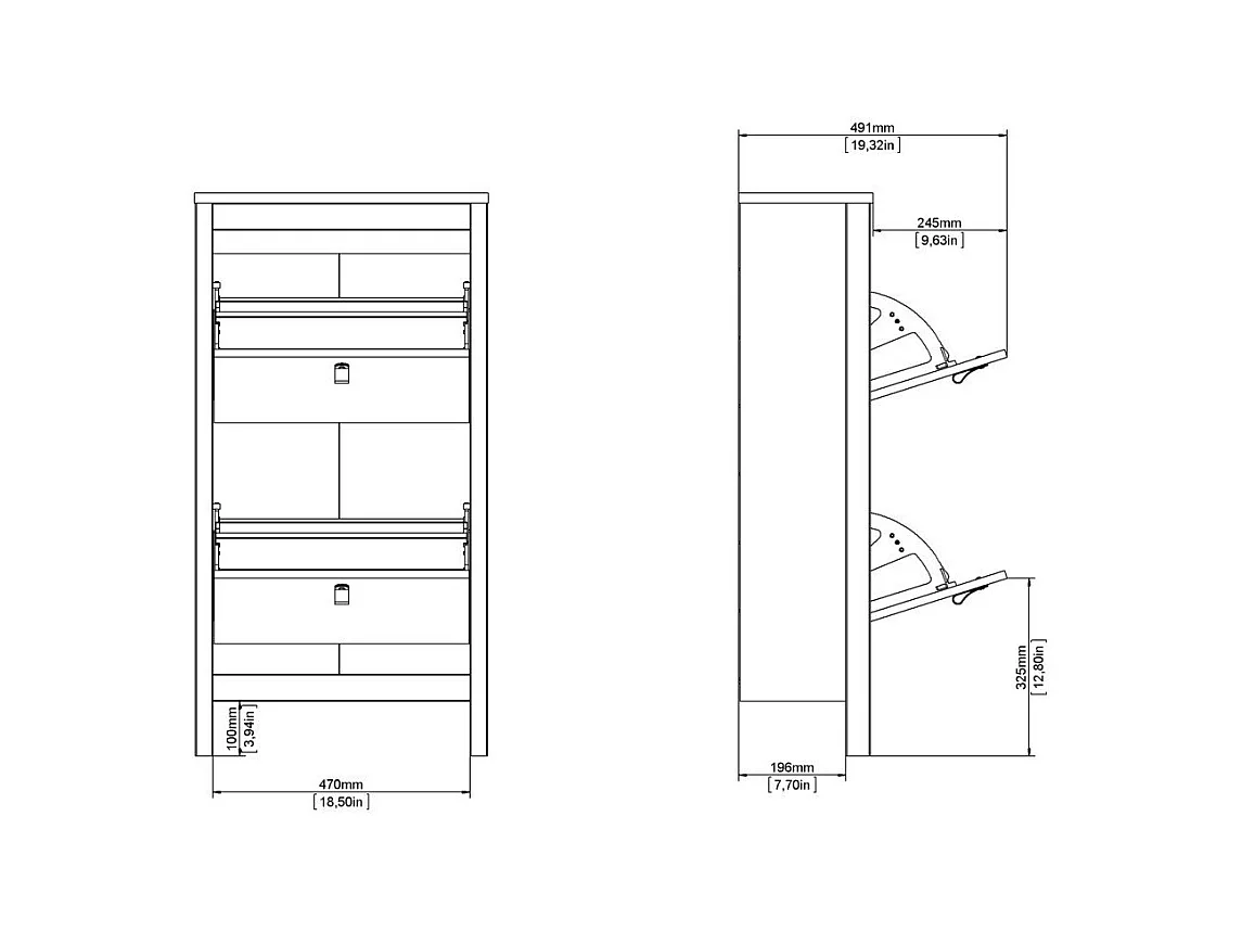 Etagères à chaussures 2 portes abattantes H102,9 cm - BARCELONE