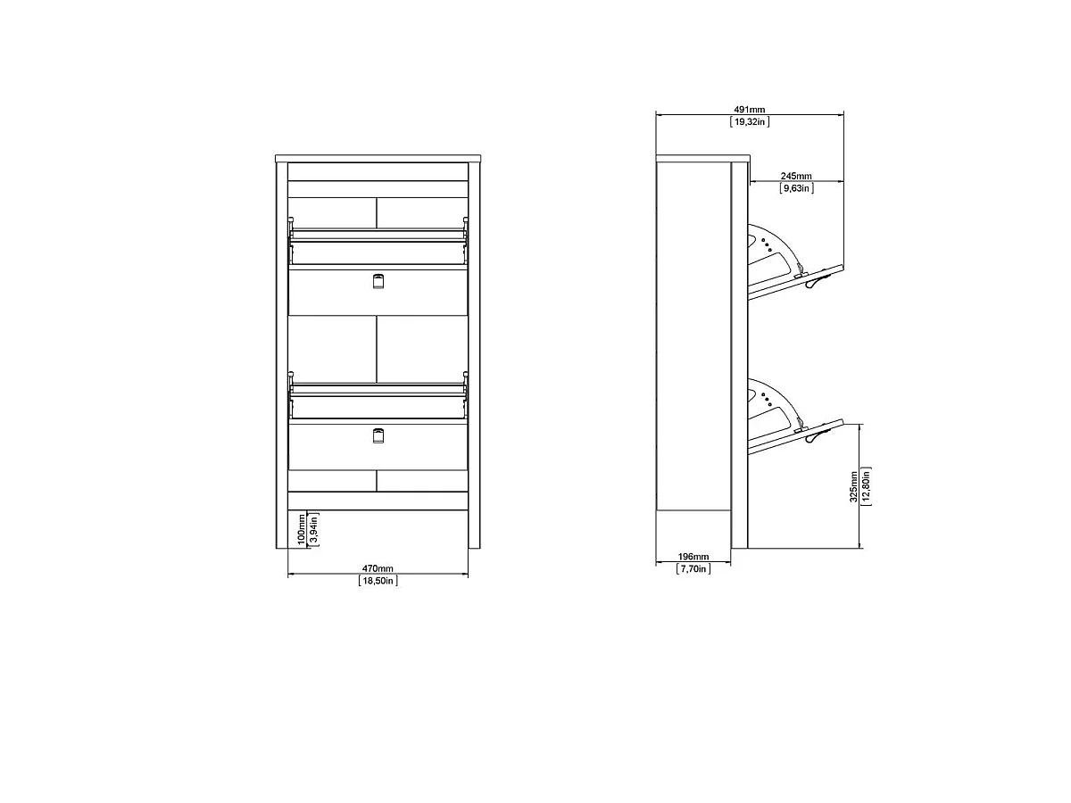 Shoe rack with 2 drop-down doors, H102.9 cm - BARCELONA