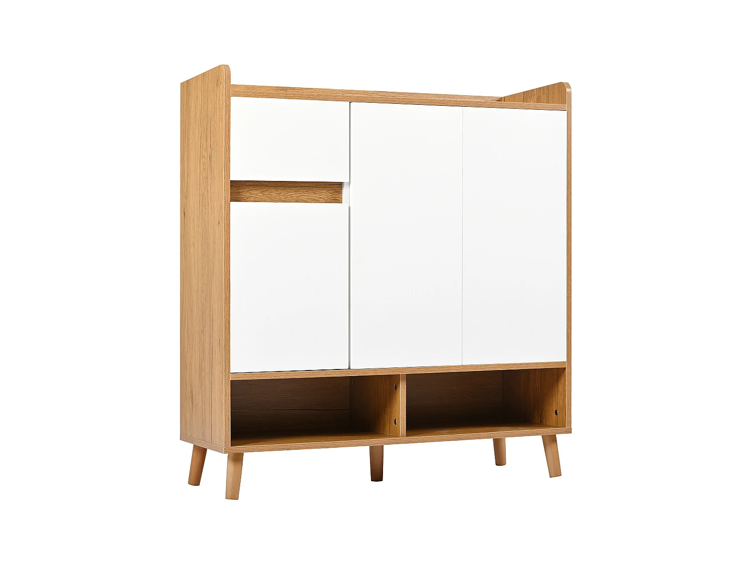 Meuble à chaussures - 90 x 35 x 99 cm - avec étagères réglables + 1 tiroirs + 3 portes - aggloméré - blanc