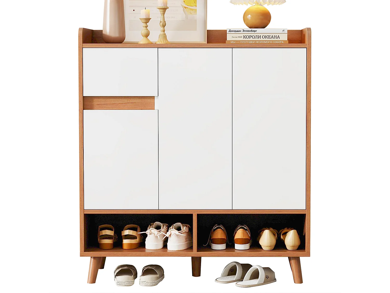 Zapatero - 90 x 35 x 99 cm - con estantes ajustables + 1 cajón + 3 puertas - aglomerado - blanco