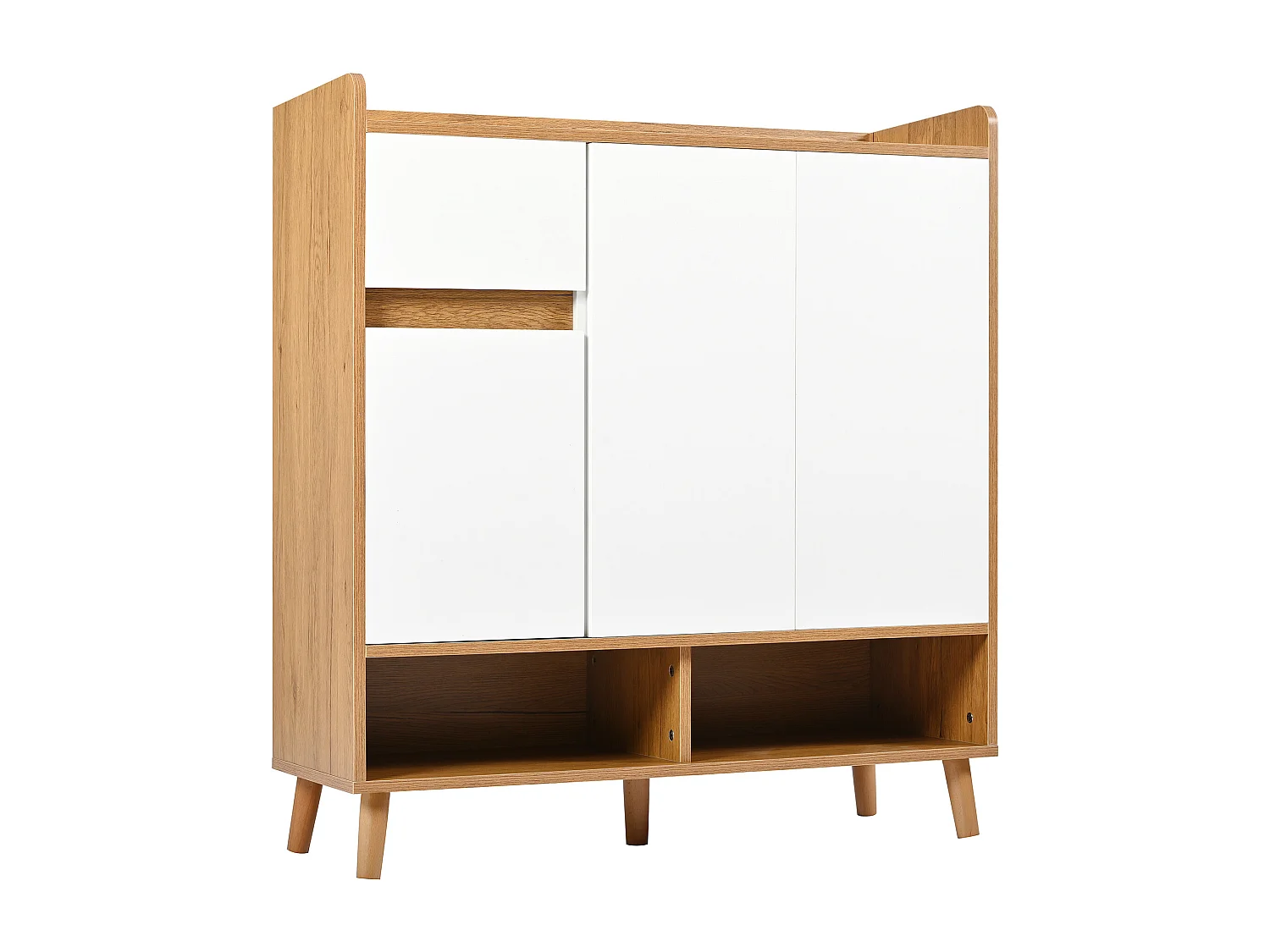 Zapatero - 90 x 35 x 99 cm - con estantes ajustables + 1 cajón + 3 puertas - aglomerado - blanco
