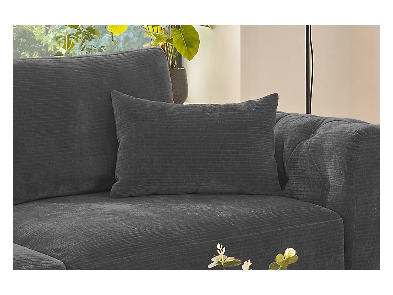 Coussin - anthracite Velours côtelé - SEPHI