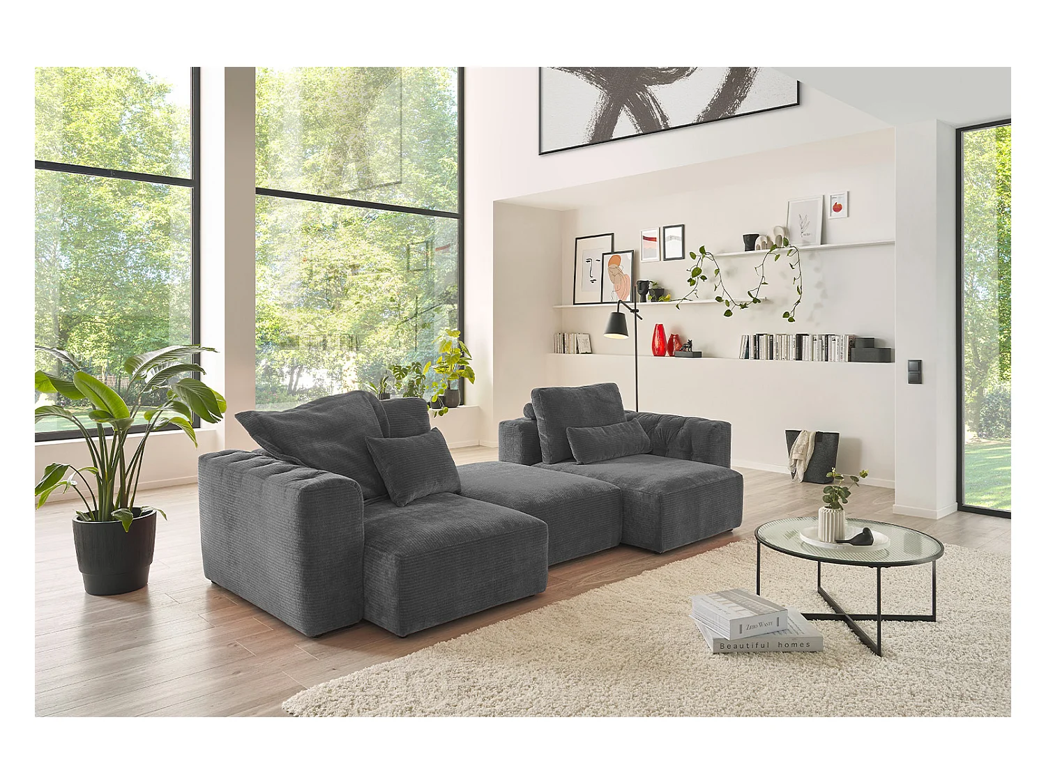 Coussin - anthracite Velours côtelé - SEPHI