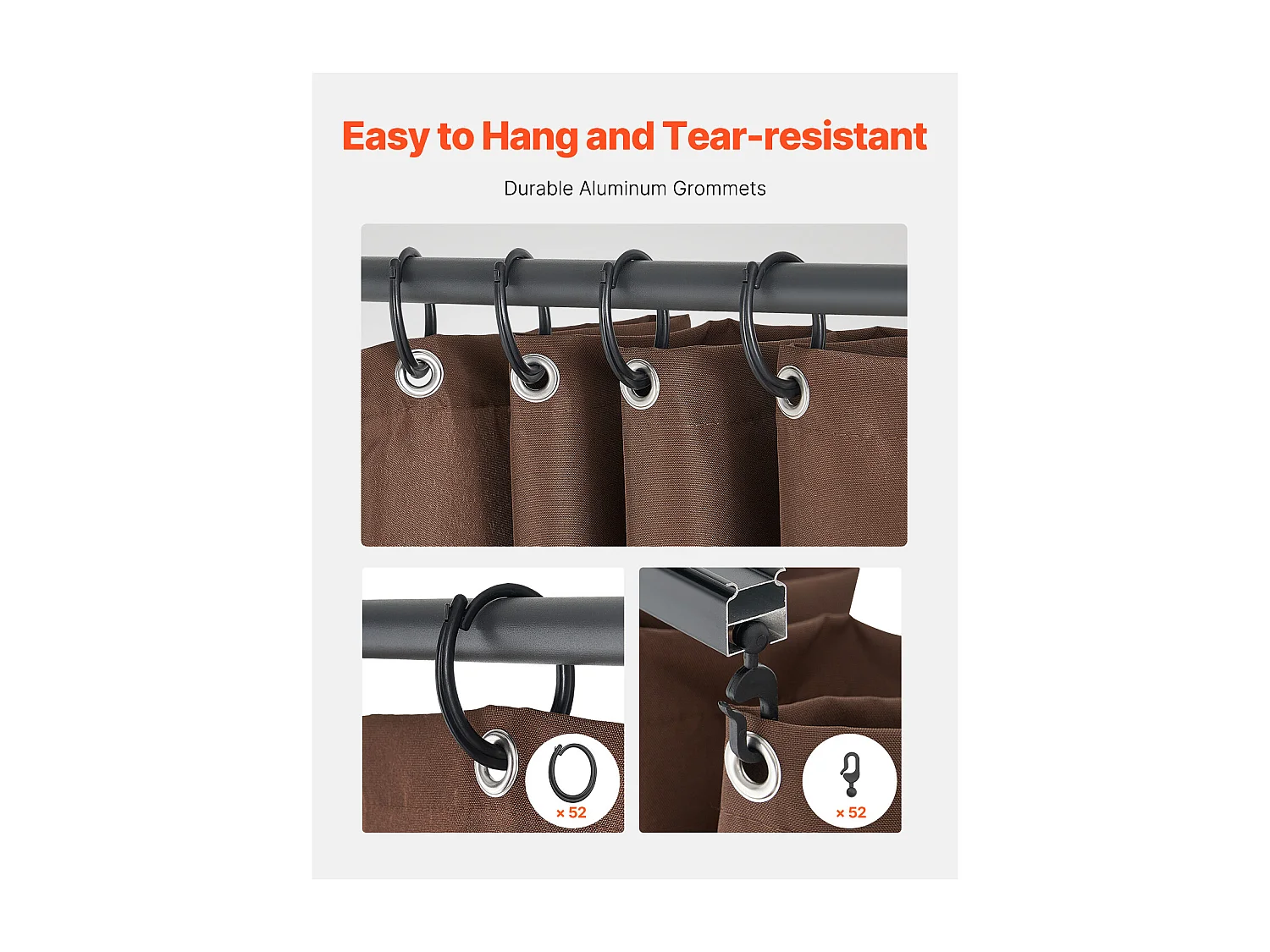 Rideau d'Intimité Imperméable Tonnelle SucceBuy Rideau d'Intimité Imperméable en Polyester pour Tonnelle 365.76 × 304.8 × 213.36 cm Café