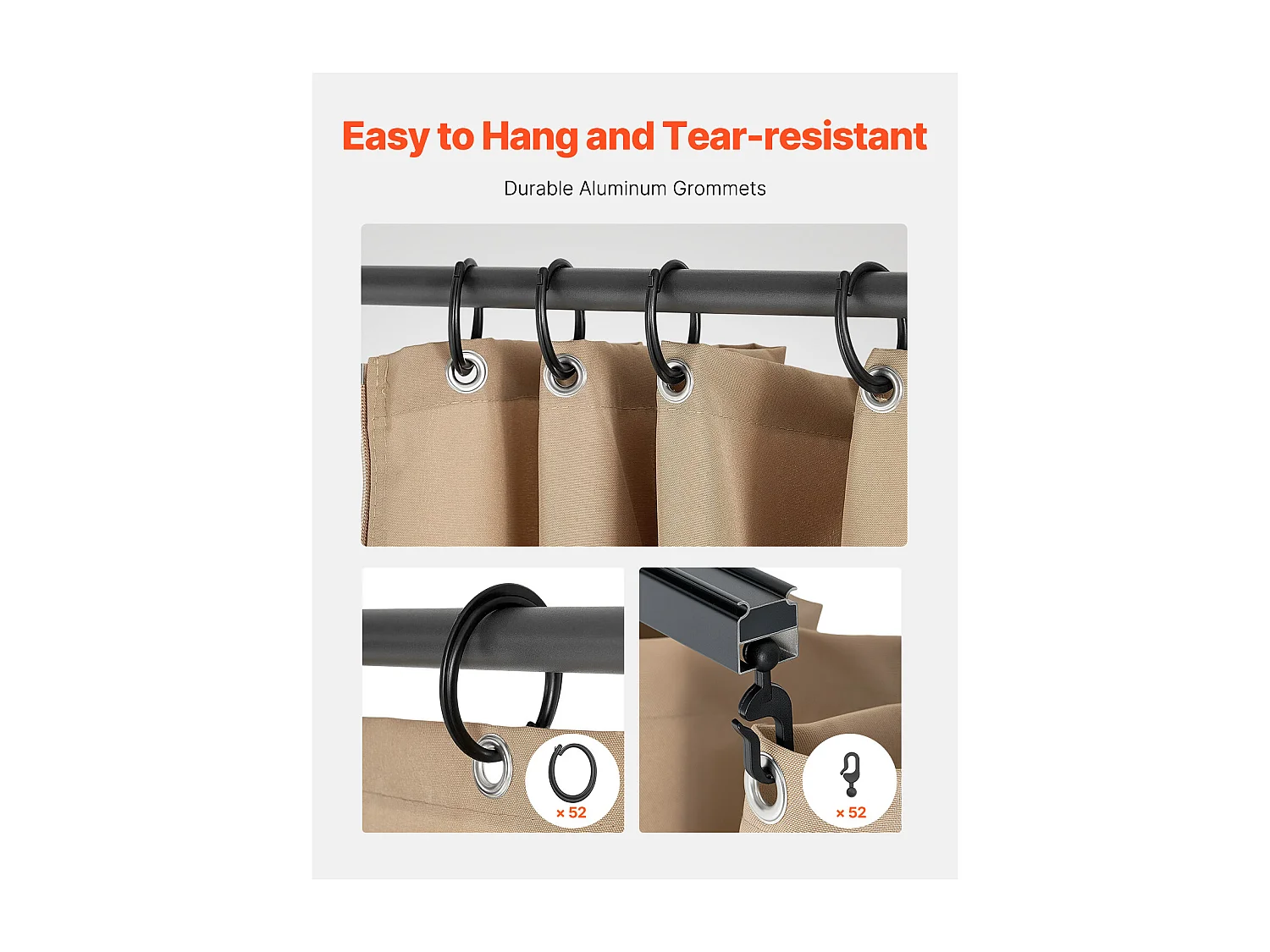 Rideau d'Intimité Imperméable Tonnelle SucceBuy Rideau d'Intimité Imperméable pour Tonnelle 4 Panneaux 365.76 × 304.8 × 213.36 cm Kaki