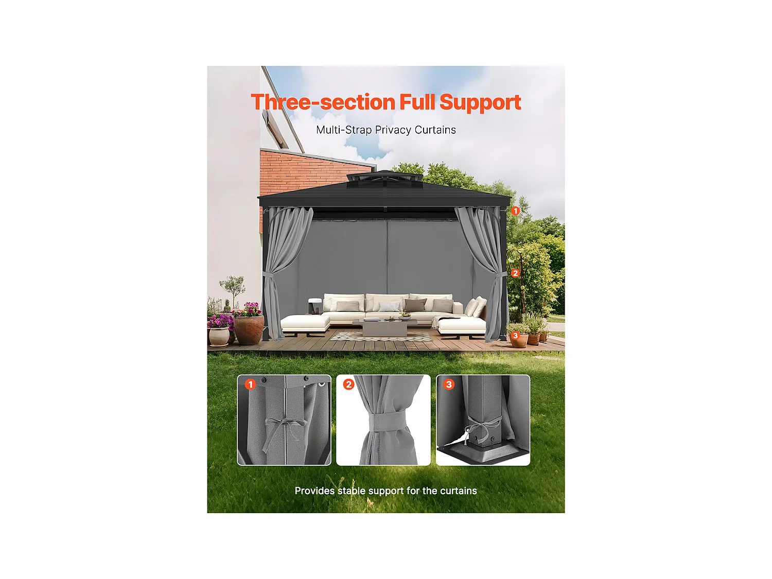 Rideau d'Intimité Imperméable Tonnelle SucceBuy Rideau d'Intimité Imperméable pour Tonnelle 4 Panneaux 365.76 × 304.8 × 204.21 cm Gris