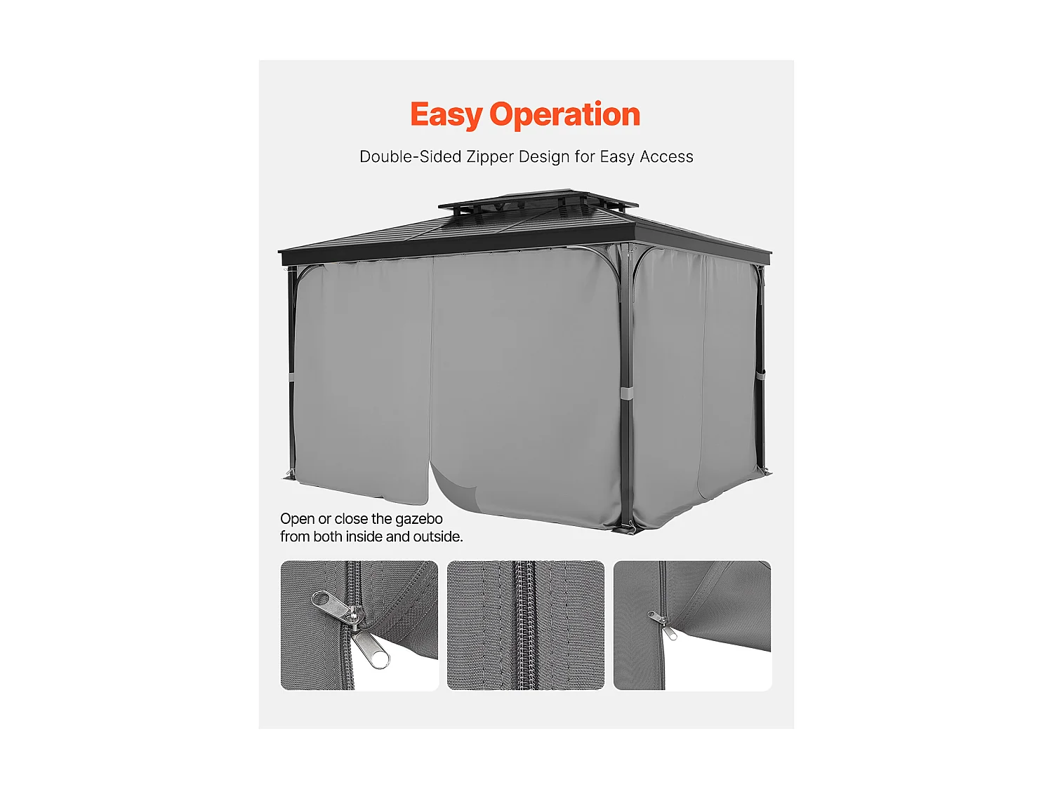 Rideau d'Intimité Imperméable Tonnelle SucceBuy Rideau d'Intimité Imperméable pour Tonnelle 4 Panneaux 365.76 × 304.8 × 204.21 cm Gris