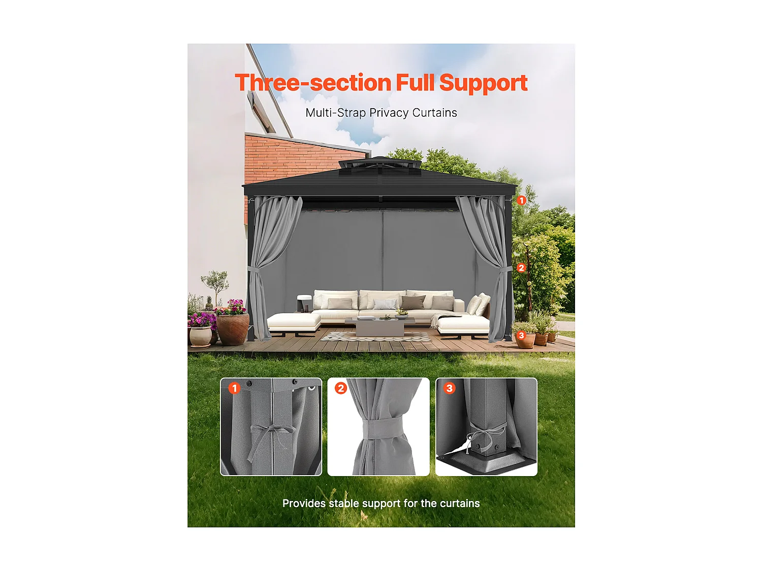 Rideau d'Intimité Imperméable Tonnelle SucceBuy Rideau d'Intimité Imperméable pour Tonnelle 4 Panneaux 365.76 × 304.8 × 204.21 cm Gris