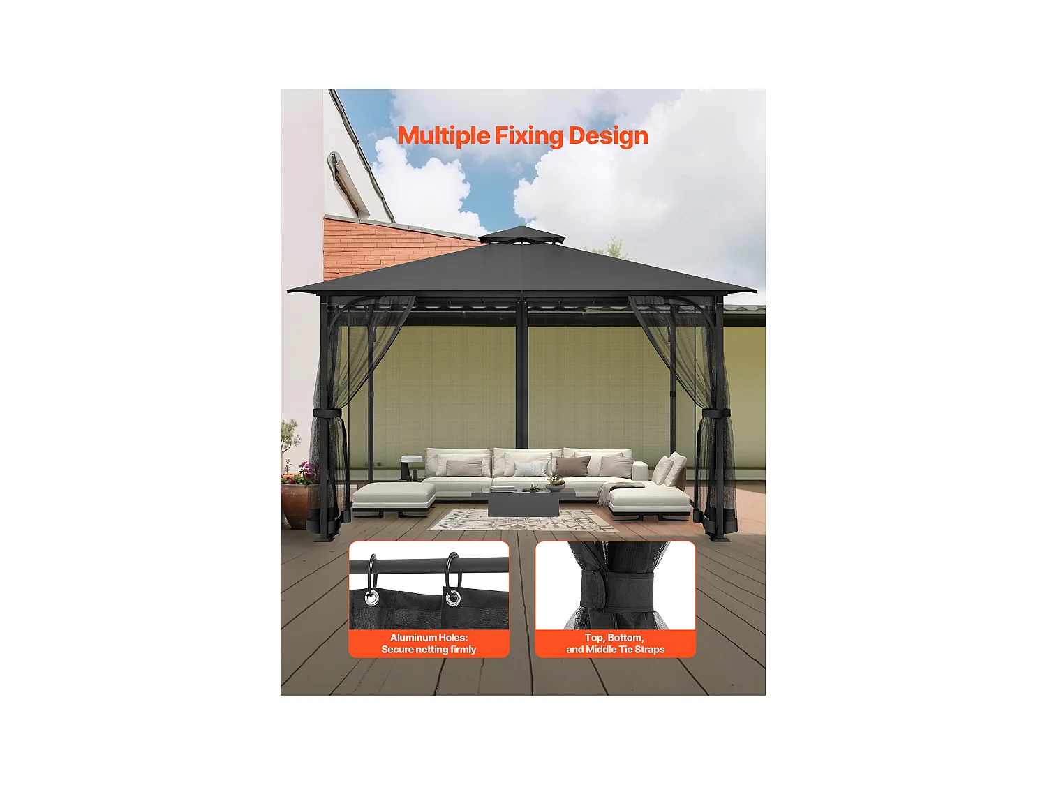 Tonnelle Barnum de Jardin SucceBuy Moustiquaire pour Tonnelle de Jardin 304,8 x 396,2 x 207,3 cm, Filet Uniquement