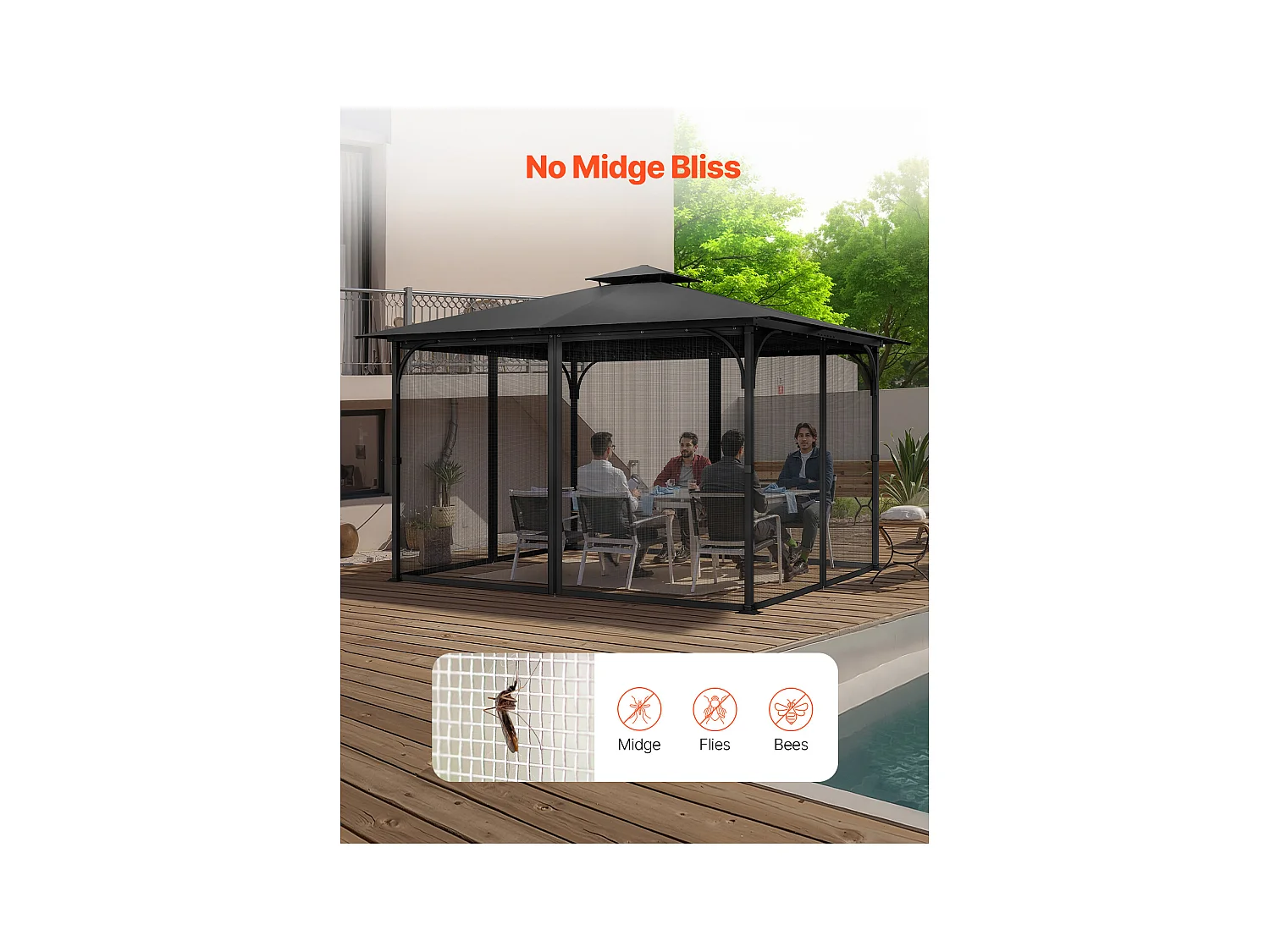 Tonnelle Barnum de Jardin SucceBuy Moustiquaire pour Tonnelle de Jardin 304,8 x 396,2 x 207,3 cm, Filet Uniquement