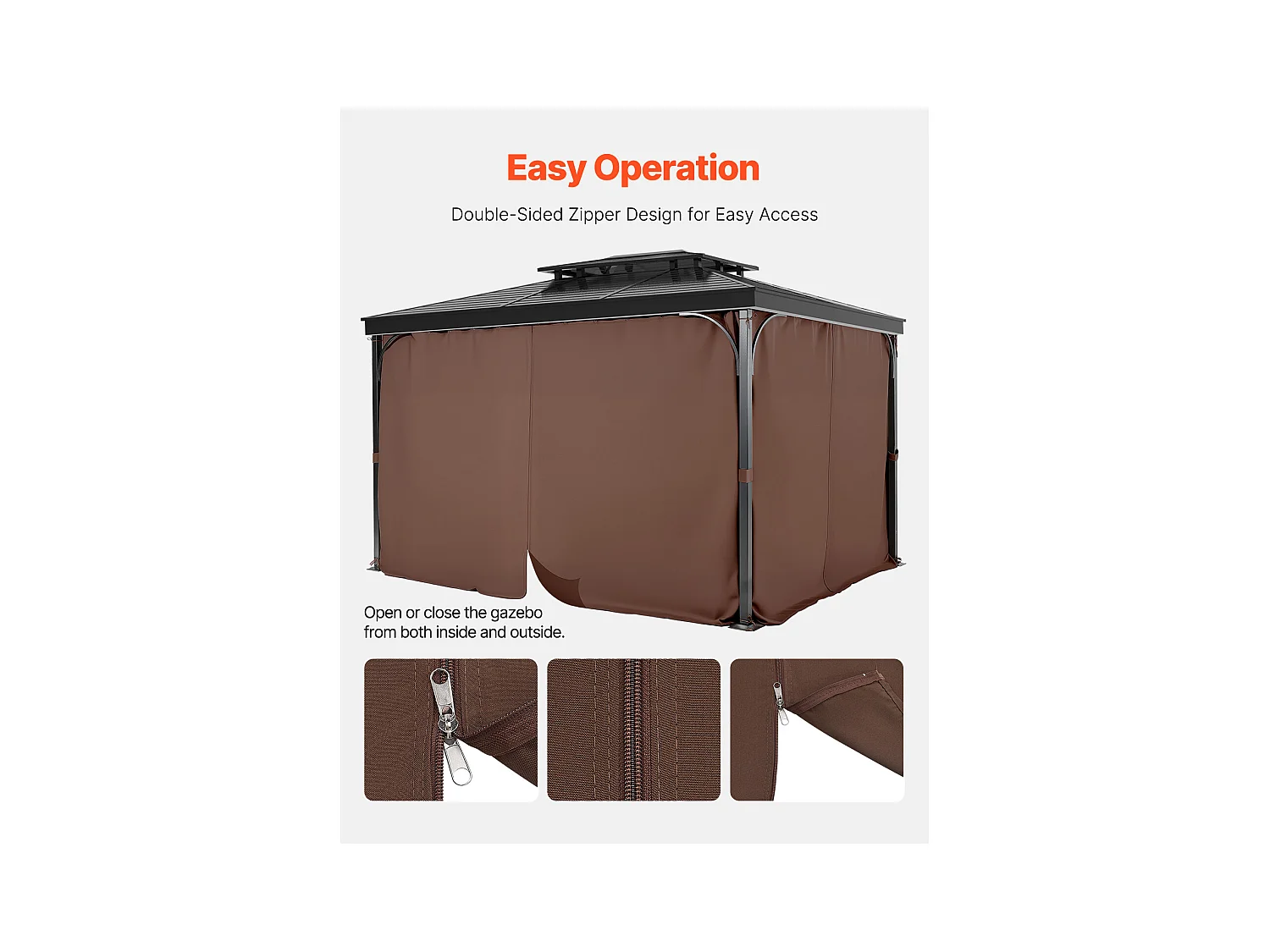 Rideau d'Intimité Imperméable Tonnelle SucceBuy Rideau de Confidentialité Imperméable pour Gazebo 365.76 × 365.76 × 210.31 cm, Couleur Café