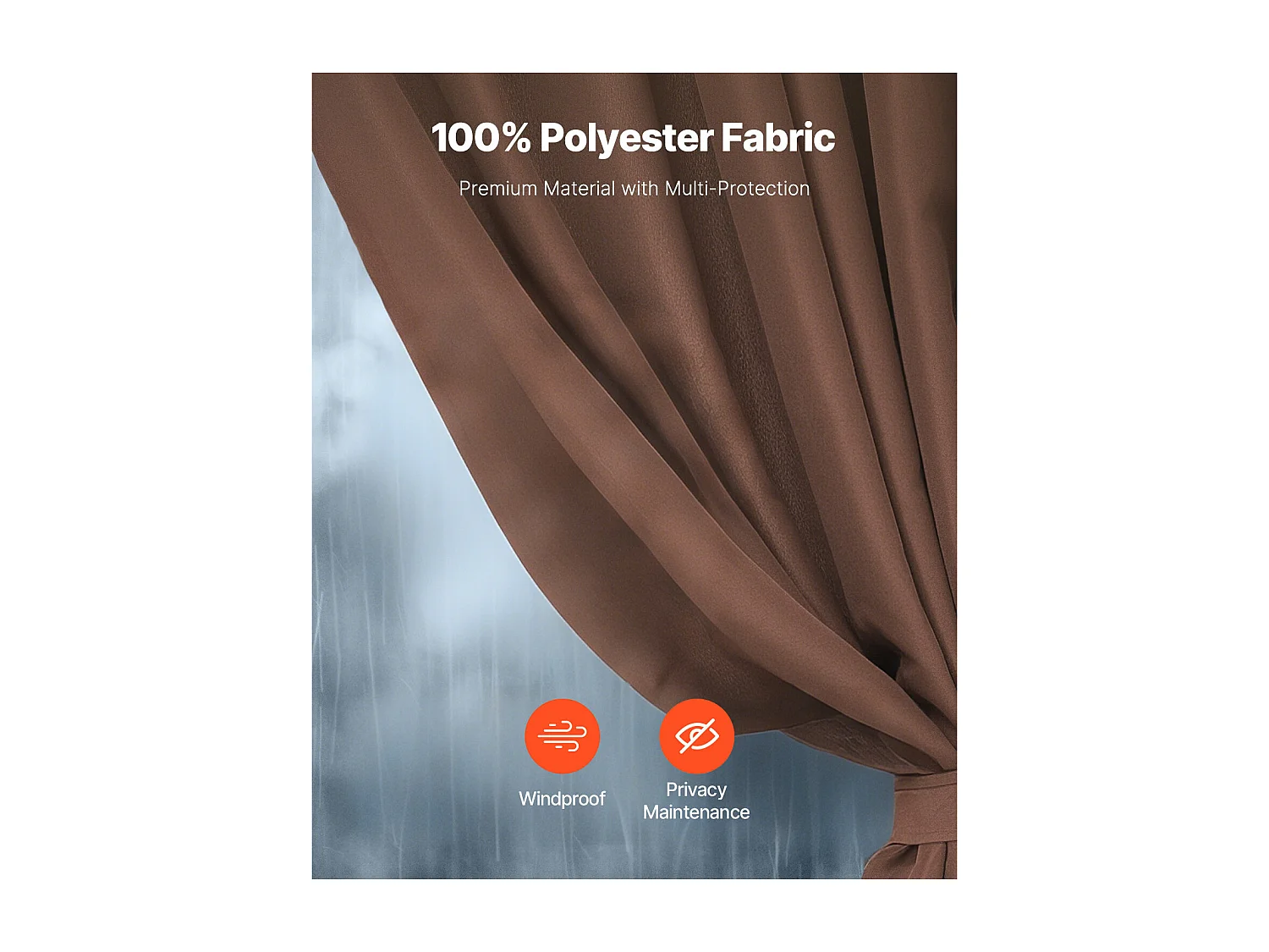 Rideau d'Intimité Imperméable Tonnelle SucceBuy Rideau de Confidentialité Imperméable pour Gazebo 365.76 × 365.76 × 210.31 cm, Couleur Café